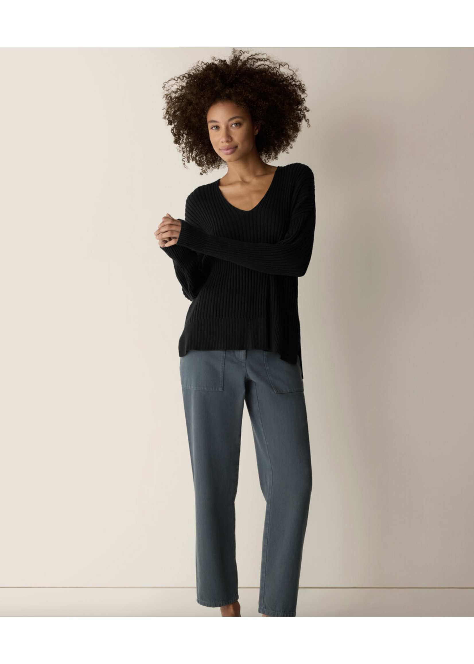 EILEEN FISHER PERUVIAN COTTON BLEND V-NECK TOP