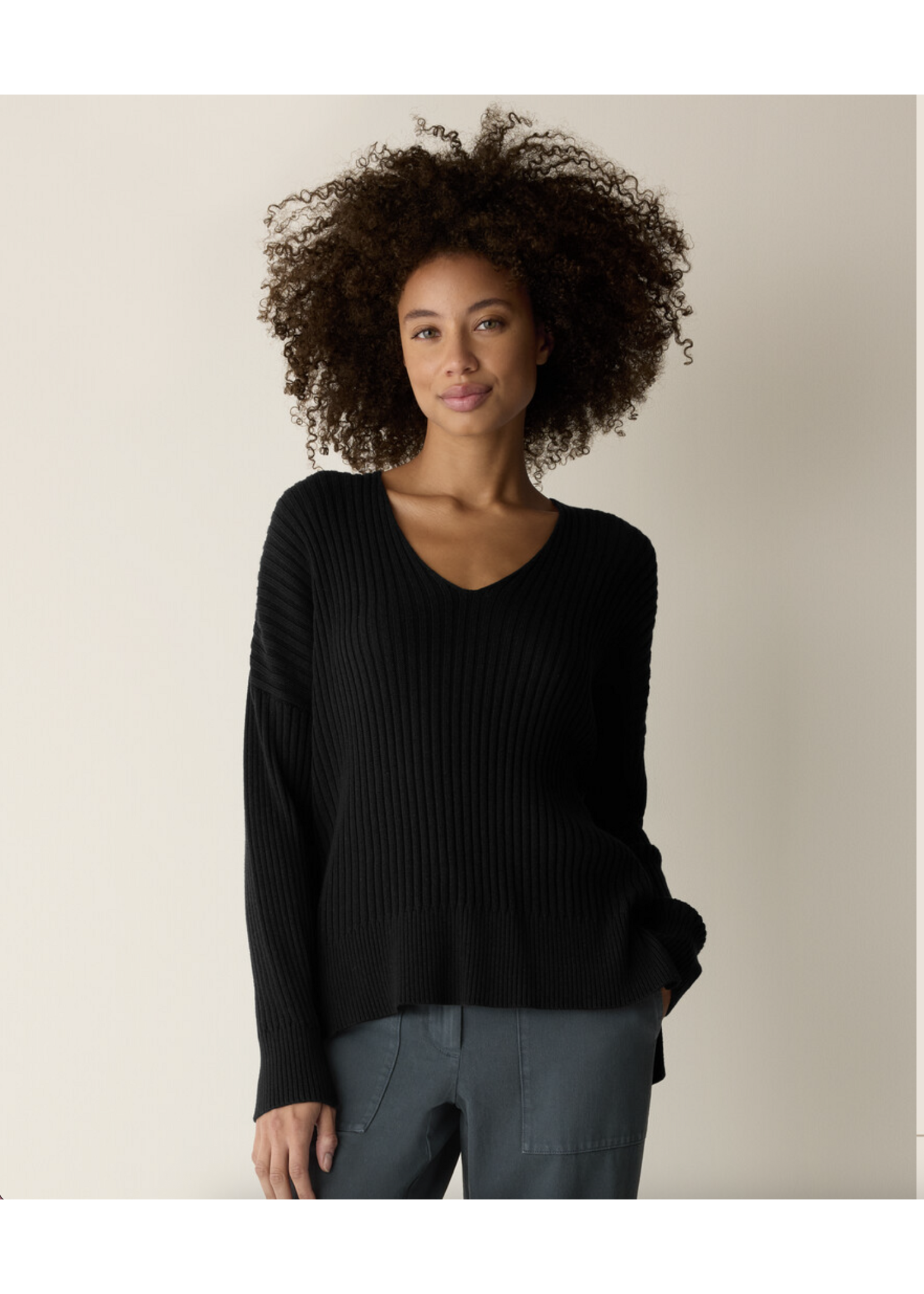 EILEEN FISHER PERUVIAN COTTON BLEND V-NECK TOP