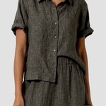 EILEEN FISHER WASHED ORGANIC LINEN DÉLAVÉ ELBOW SLEEVE TOP
