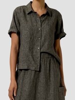 EILEEN FISHER WASHED ORGANIC LINEN DÉLAVÉ ELBOW SLEEVE TOP