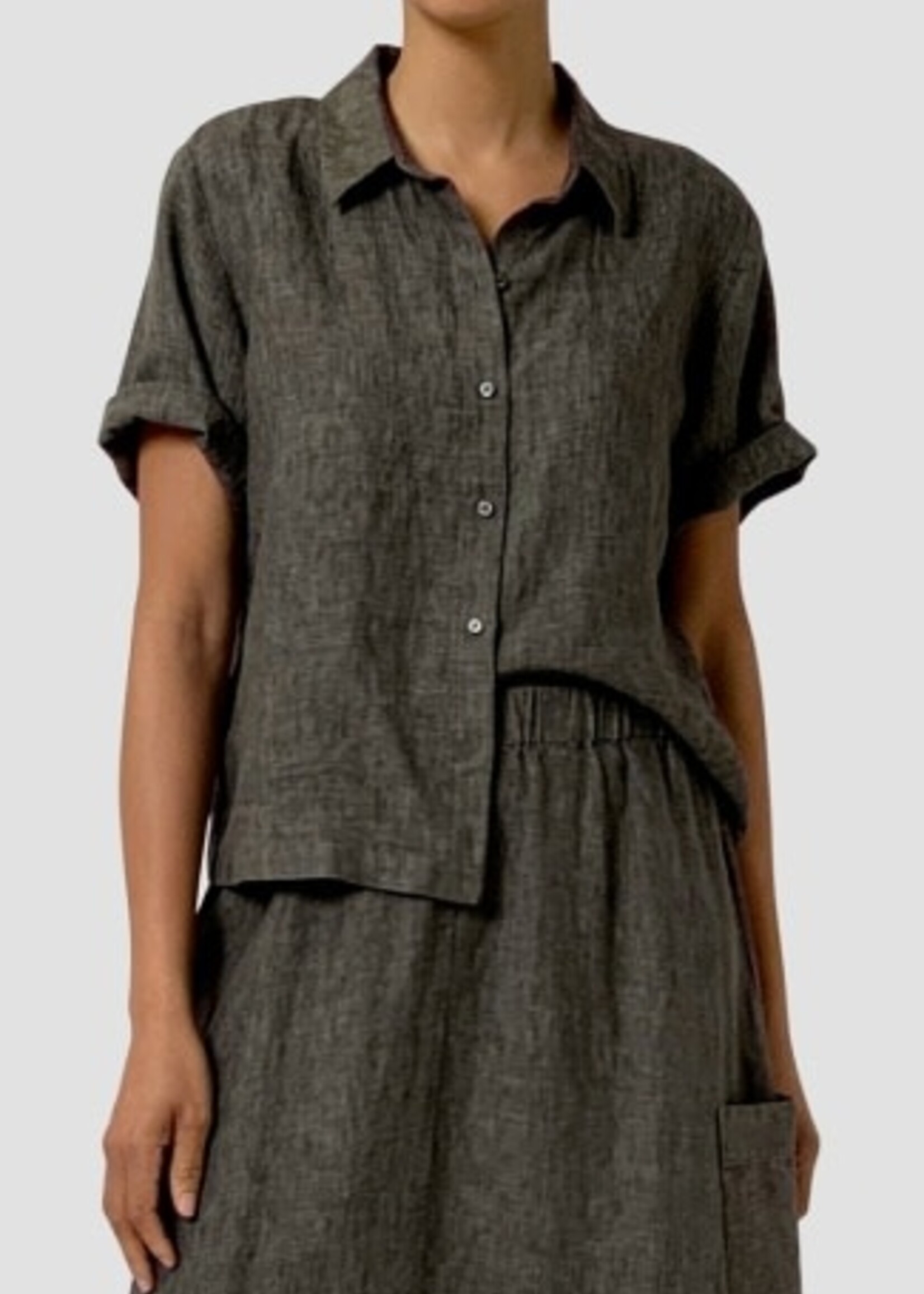 EILEEN FISHER WASHED ORGANIC LINEN DÉLAVÉ ELBOW SLEEVE TOP