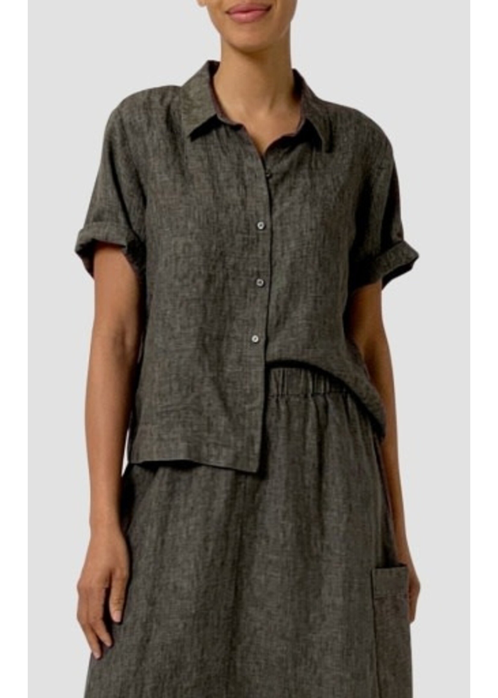 EILEEN FISHER WASHED ORGANIC LINEN DÉLAVÉ ELBOW SLEEVE TOP