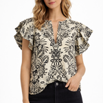 ULLA JOHNSON SEVERINE FLUTTER SLEEVE TOP