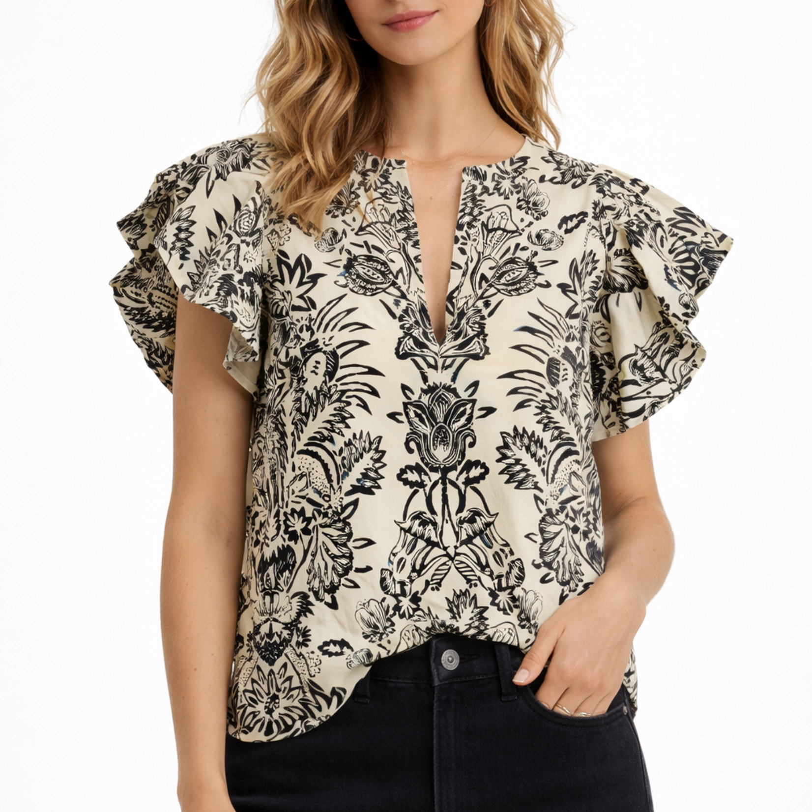 ULLA JOHNSON SEVERINE FLUTTER SLEEVE TOP