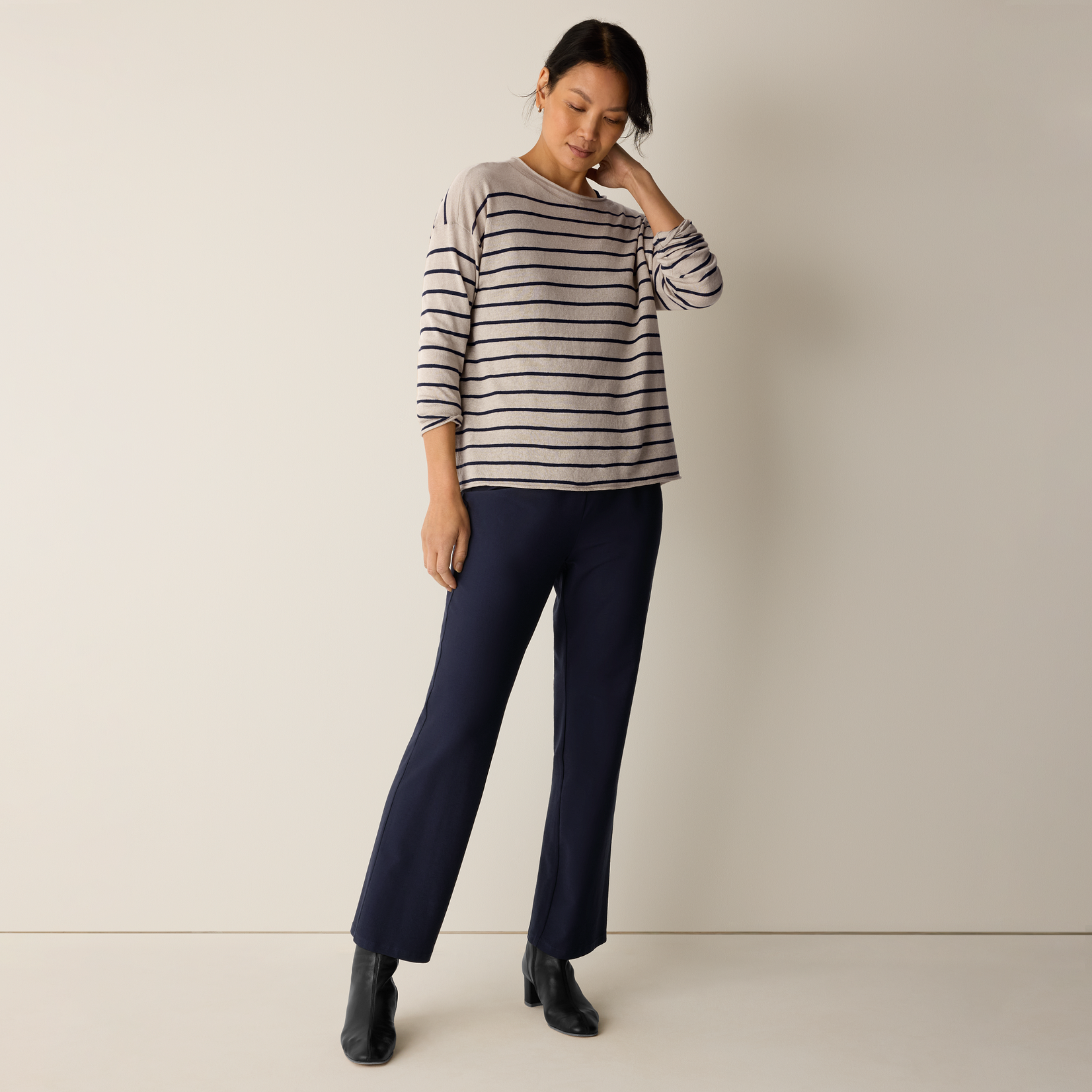 EILEEN FISHER ORGANIC LINEN COTTON JEWEL NECK TOP