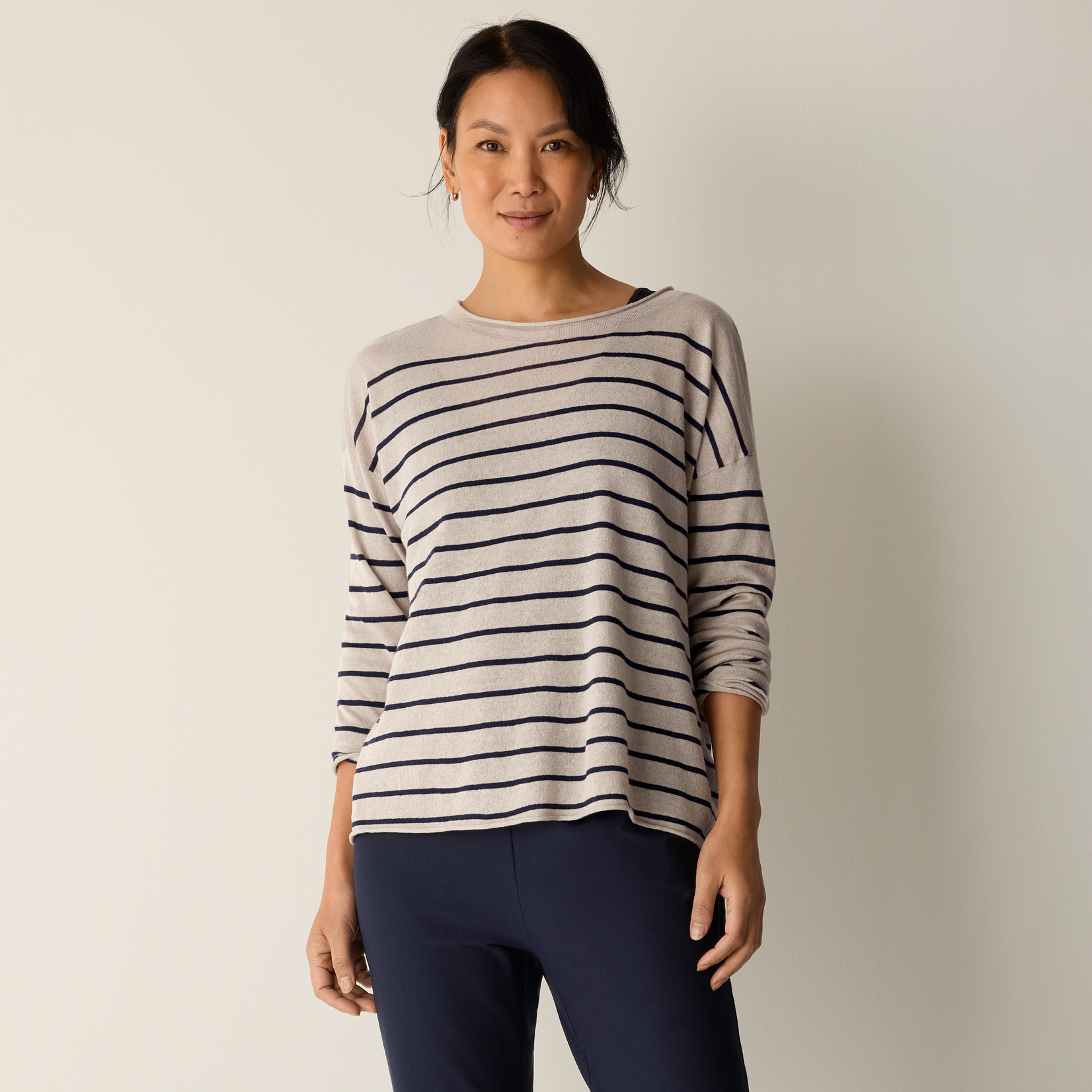 EILEEN FISHER ORGANIC LINEN COTTON JEWEL NECK TOP
