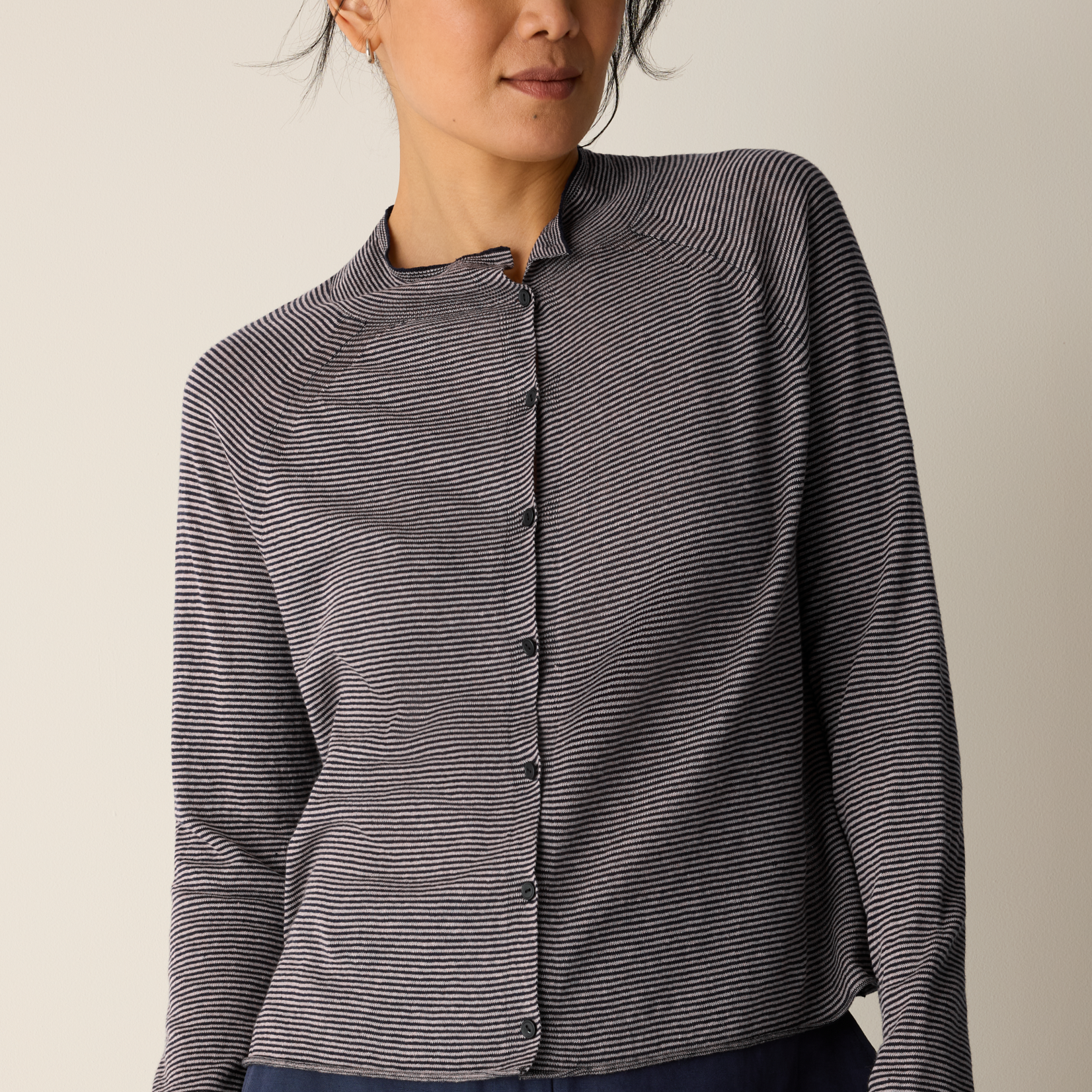 EILEEN FISHER ORGANIC LINEN COTTON HIGH COLLAR CARDIGAN