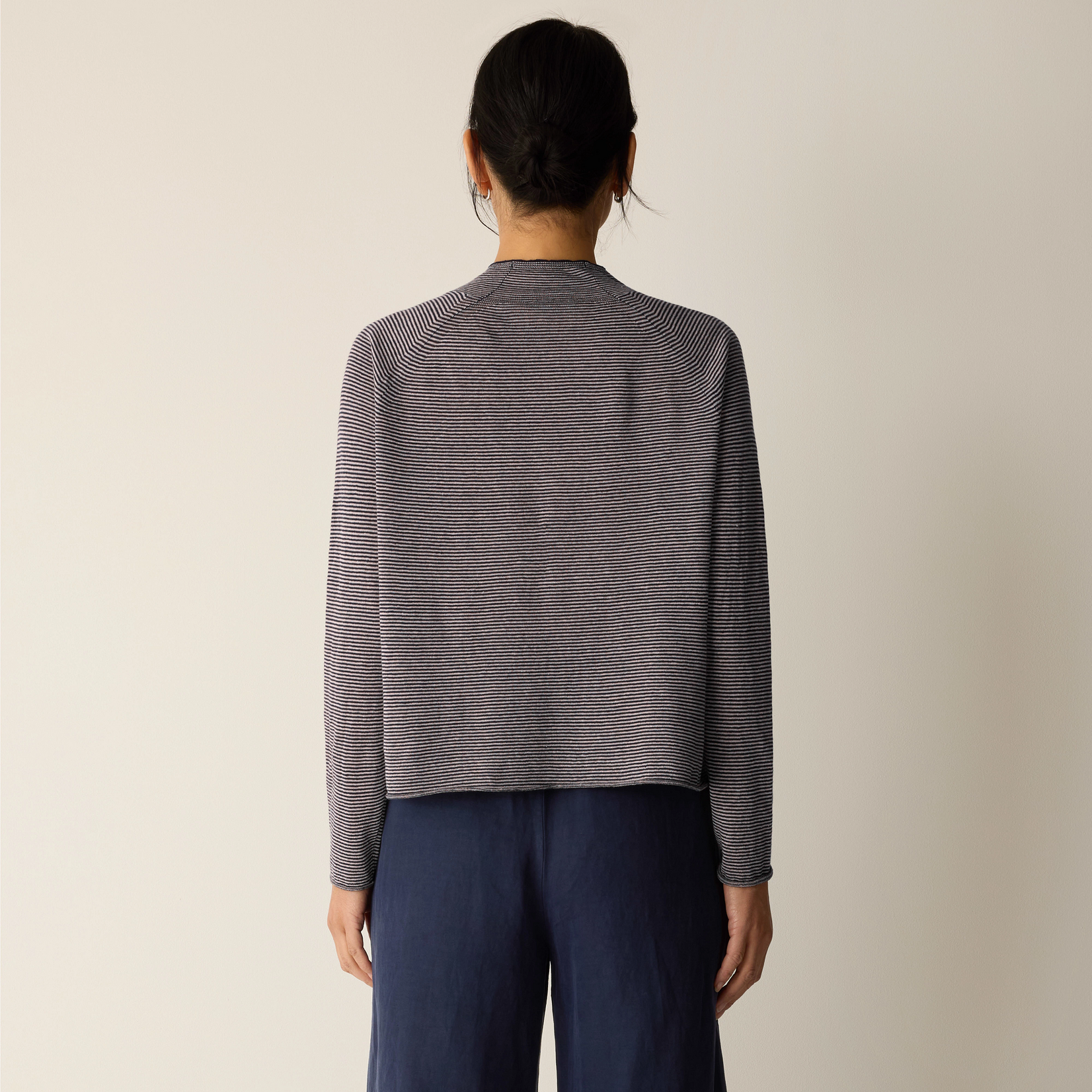 EILEEN FISHER ORGANIC LINEN COTTON HIGH COLLAR CARDIGAN