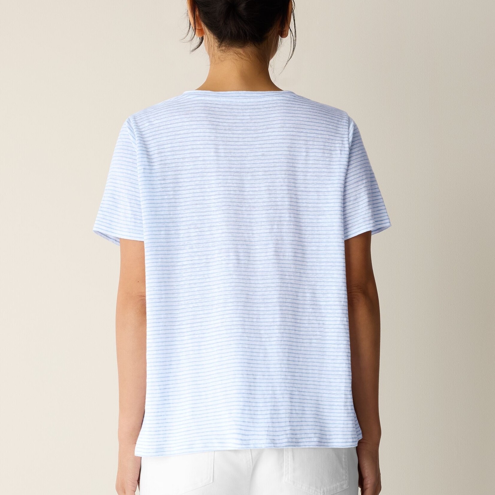 EILEEN FISHER STRIPED ORGANIC LINEN JERSEY CREW NECK TEE