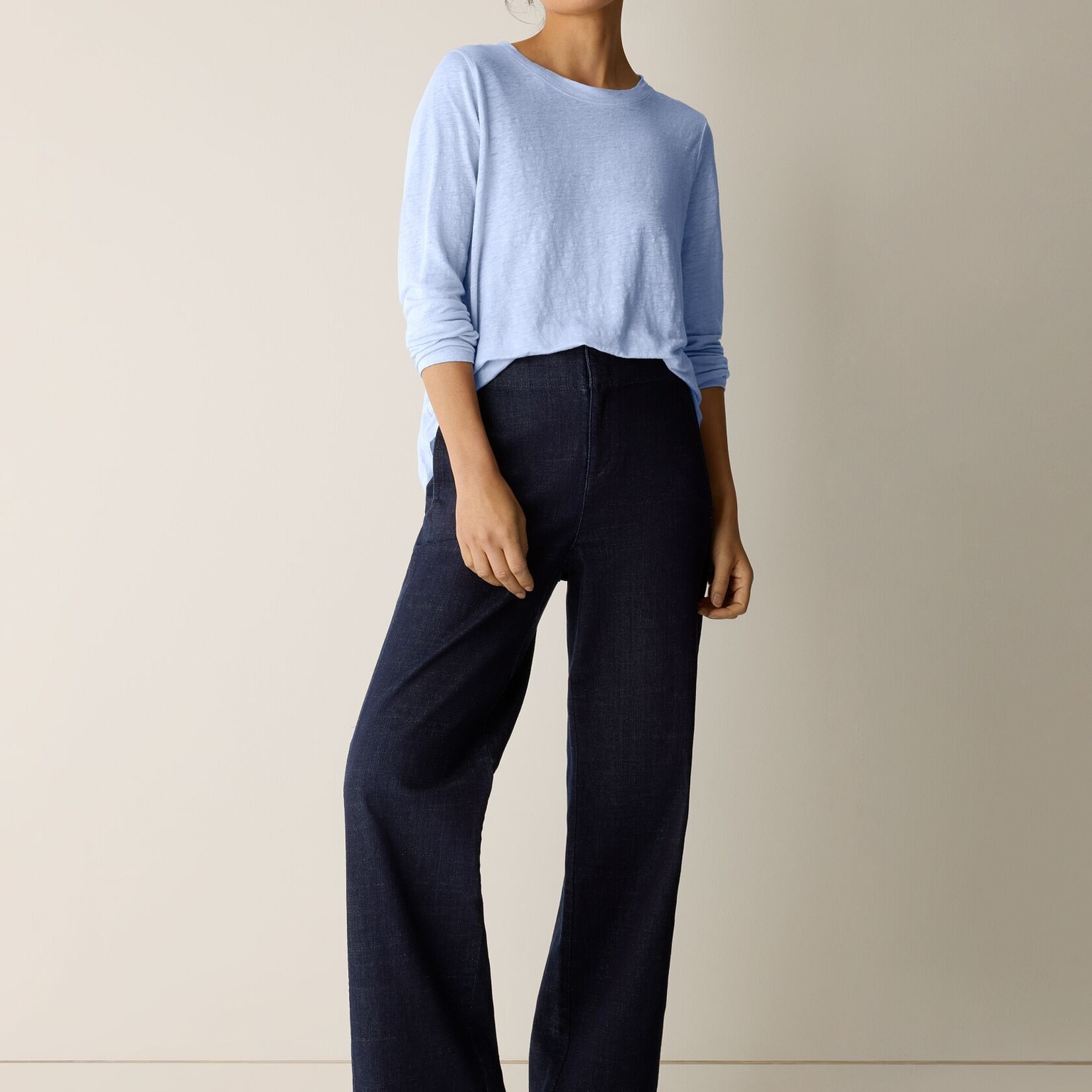 EILEEN FISHER ORGANIC LINEN JERSEY LONG-SLEEVE TEE