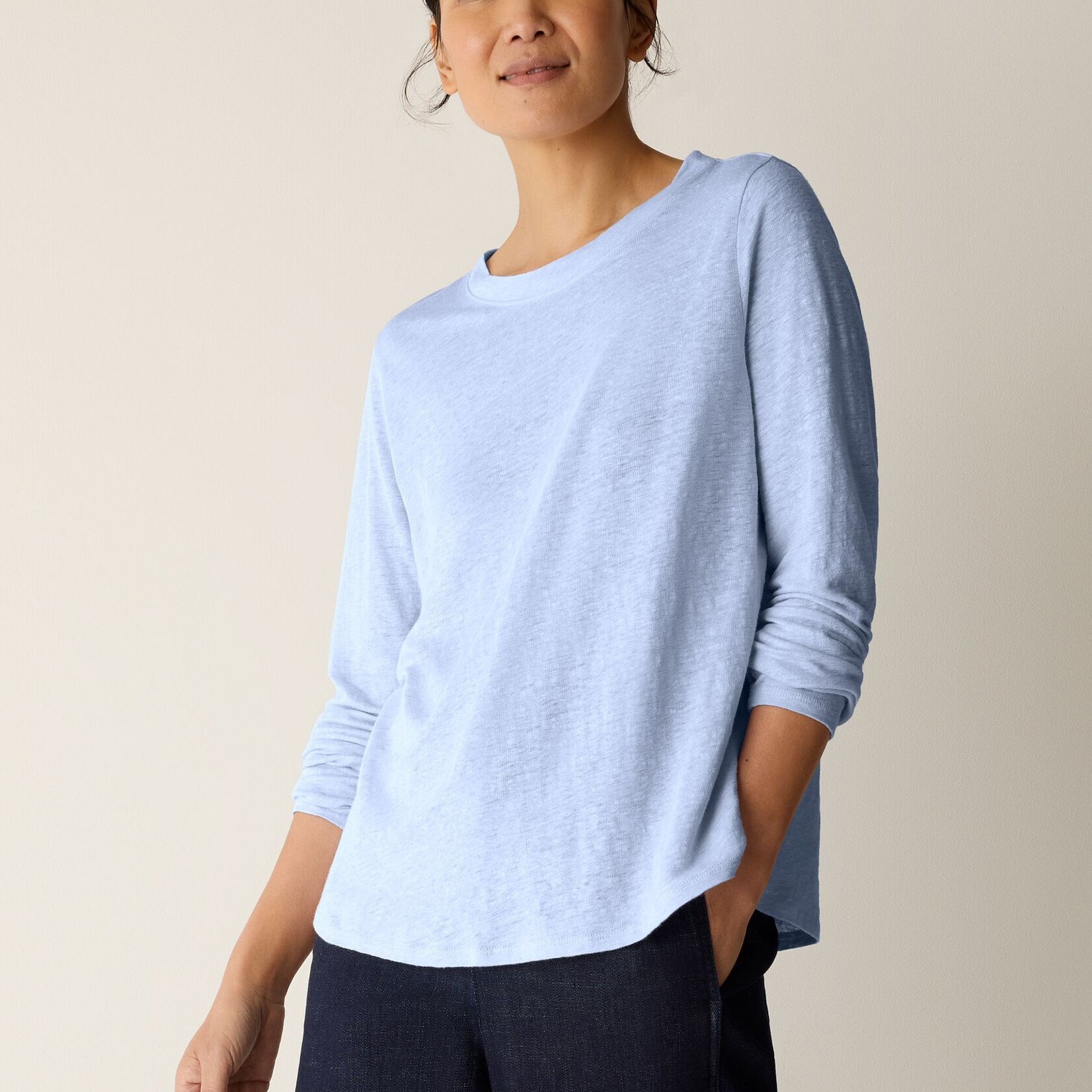 EILEEN FISHER ORGANIC LINEN JERSEY LONG-SLEEVE TEE