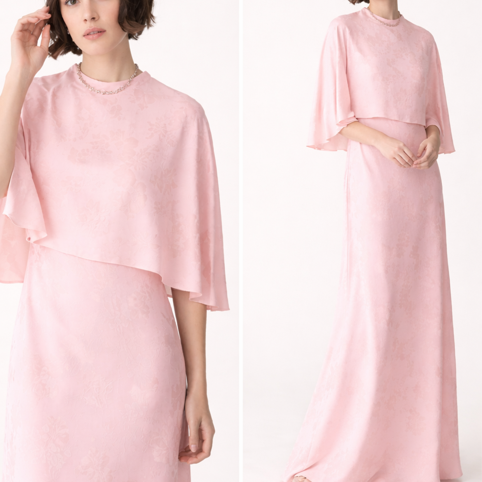 FORTE FORTE FLUID BOUQUET JACQUARD BIAS DRESS WITH CAPE