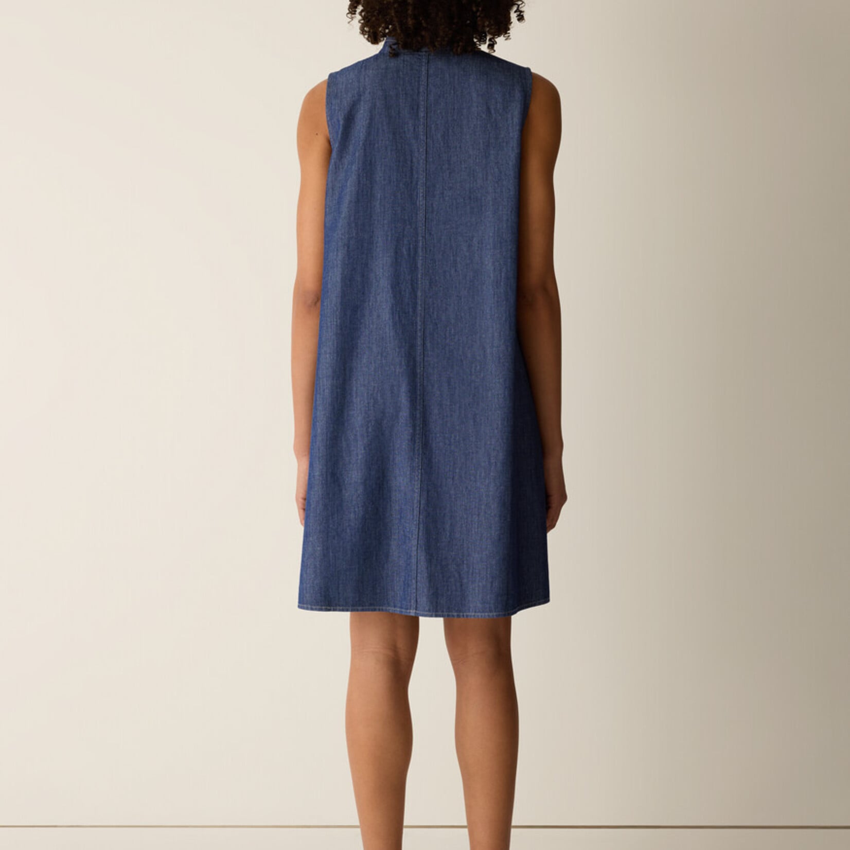 EILEEN FISHER ORGANIC COTTON DENIM BAND COLLAR DRESS