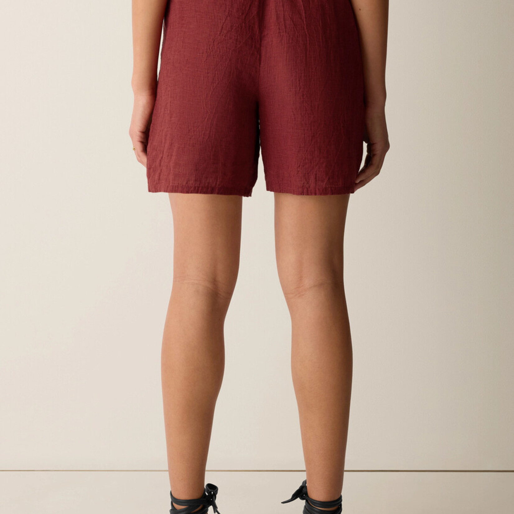 EILEEN FISHER PUCKERED ORGANIC LINEN STRIPE SHORTS