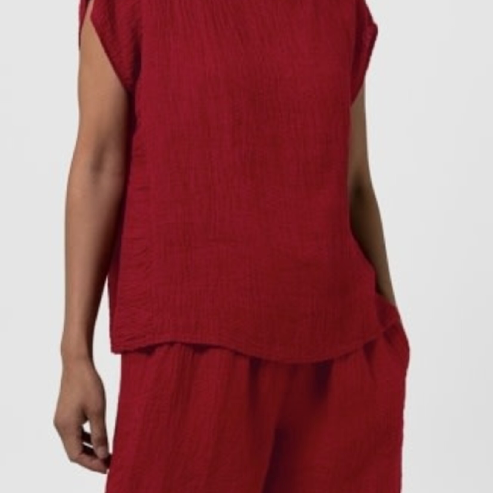 EILEEN FISHER PUCKERED ORGANIC LINEN STRIPE SQUARE TOP