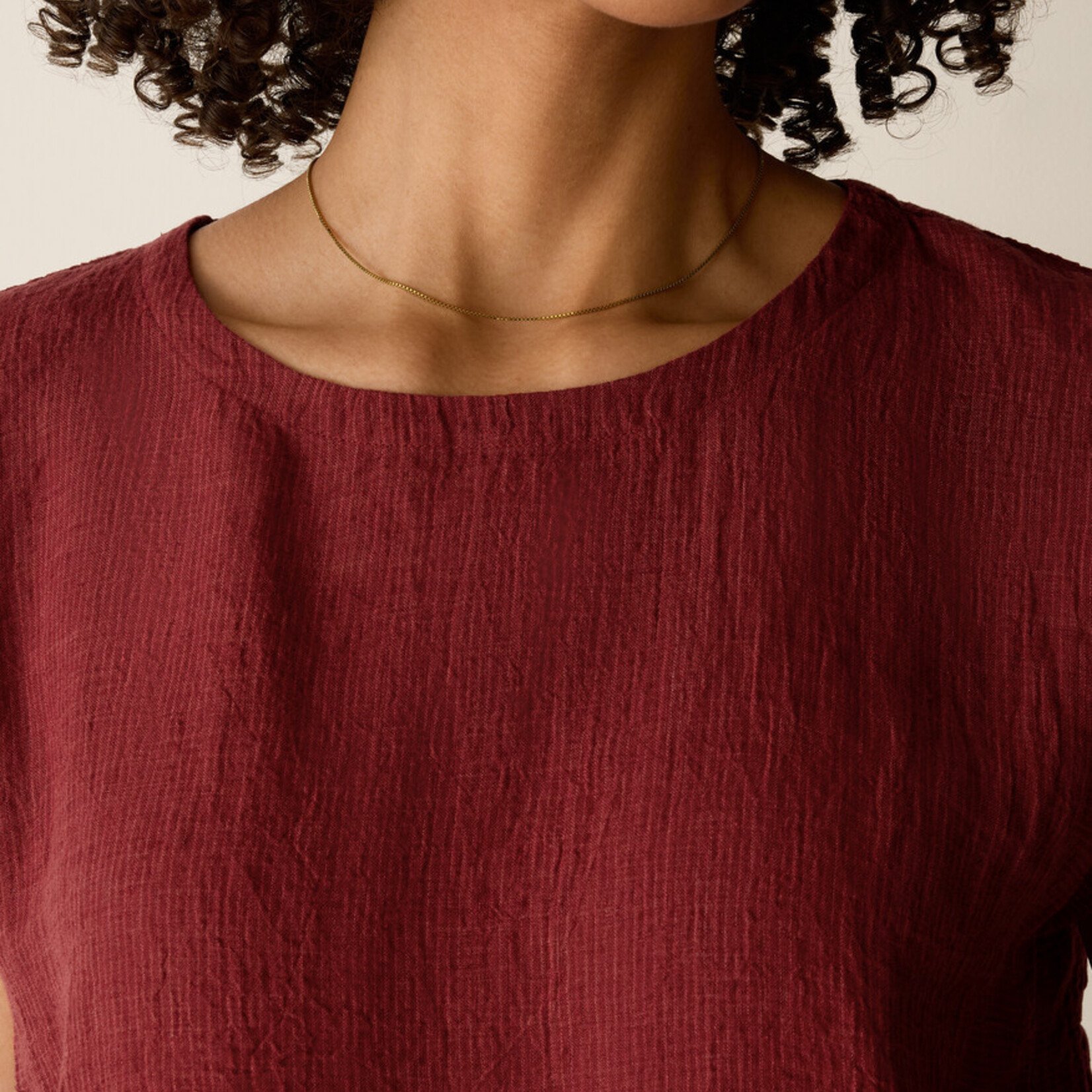 EILEEN FISHER PUCKERED ORGANIC LINEN STRIPE SQUARE TOP