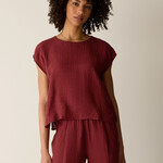 EILEEN FISHER PUCKERED ORGANIC LINEN STRIPE SQUARE TOP