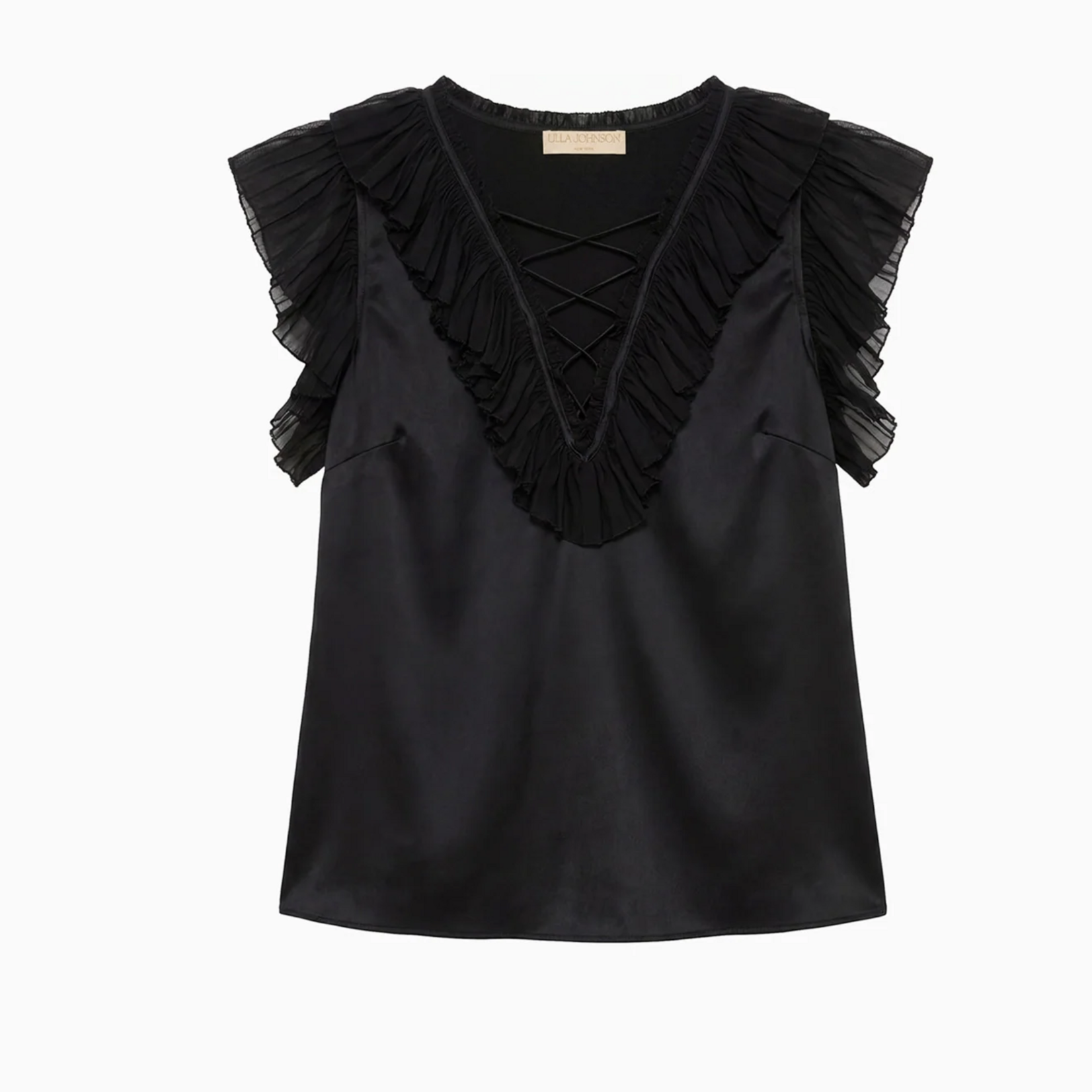 ULLA JOHNSON ILYANA SL SILK TOP WITH LACE UP
