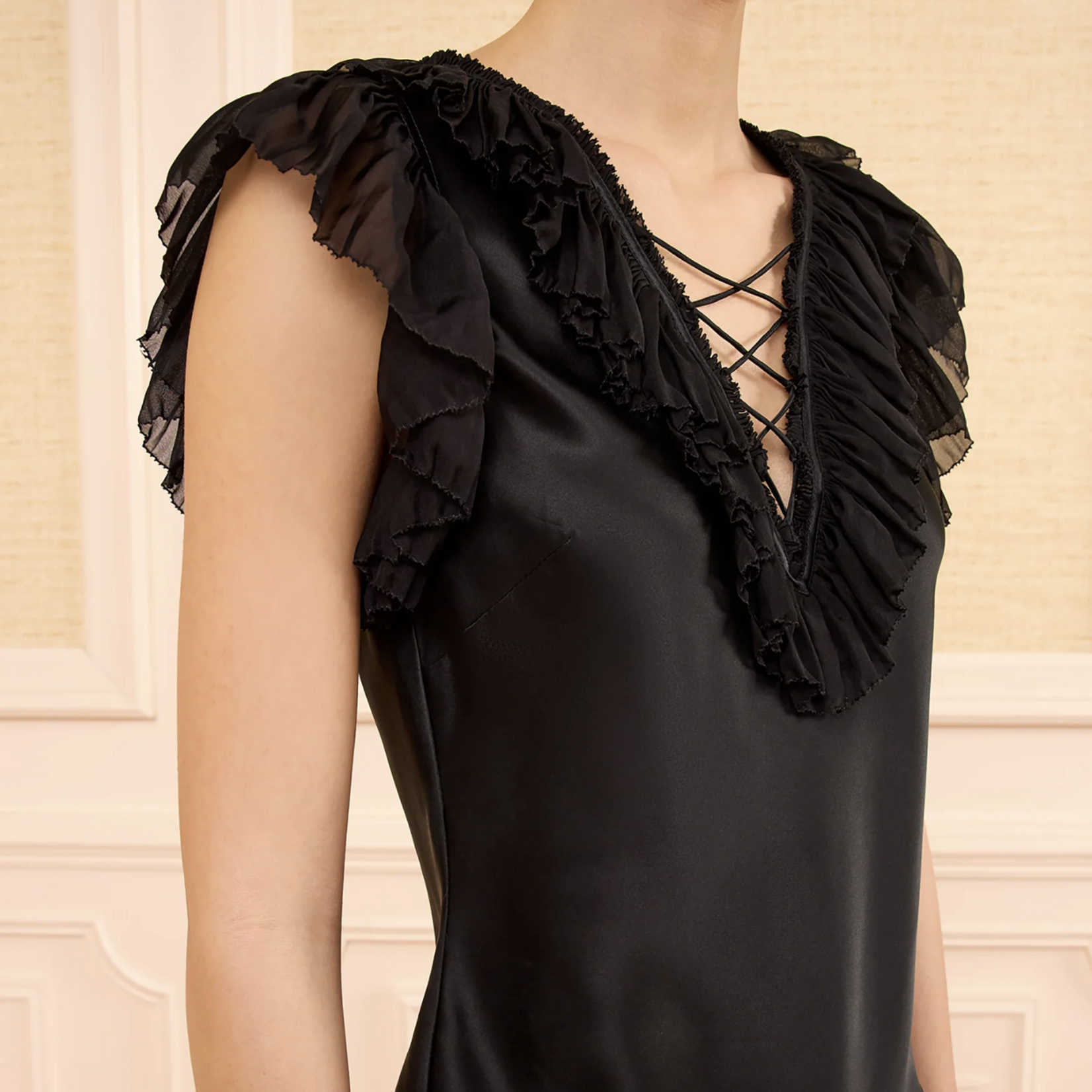 ULLA JOHNSON ILYANA SL SILK TOP WITH LACE UP