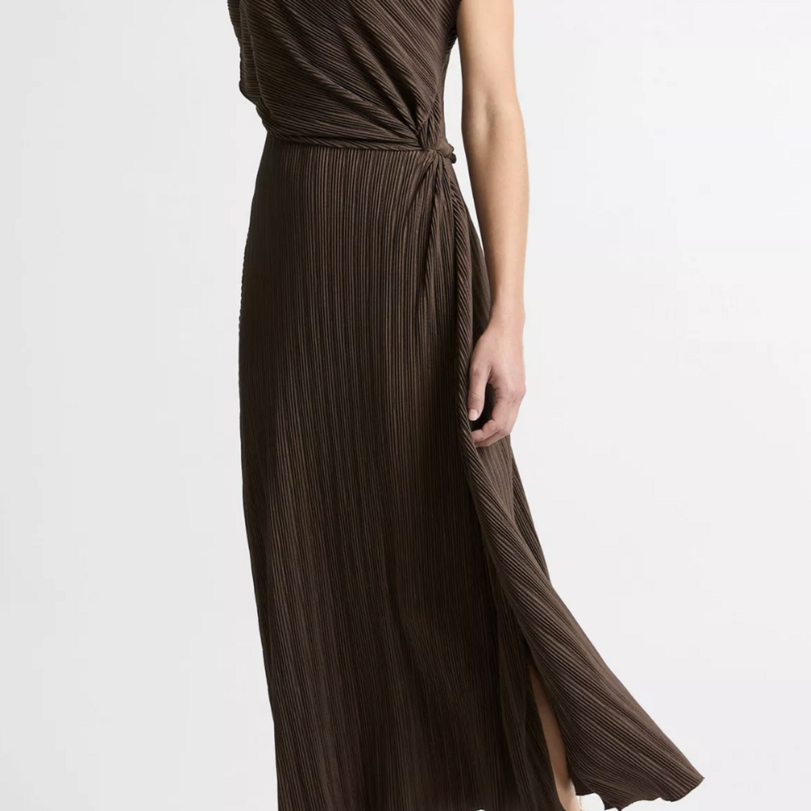 VINCE DIAGONAL PLEATED TWIST-WAIST DRESS