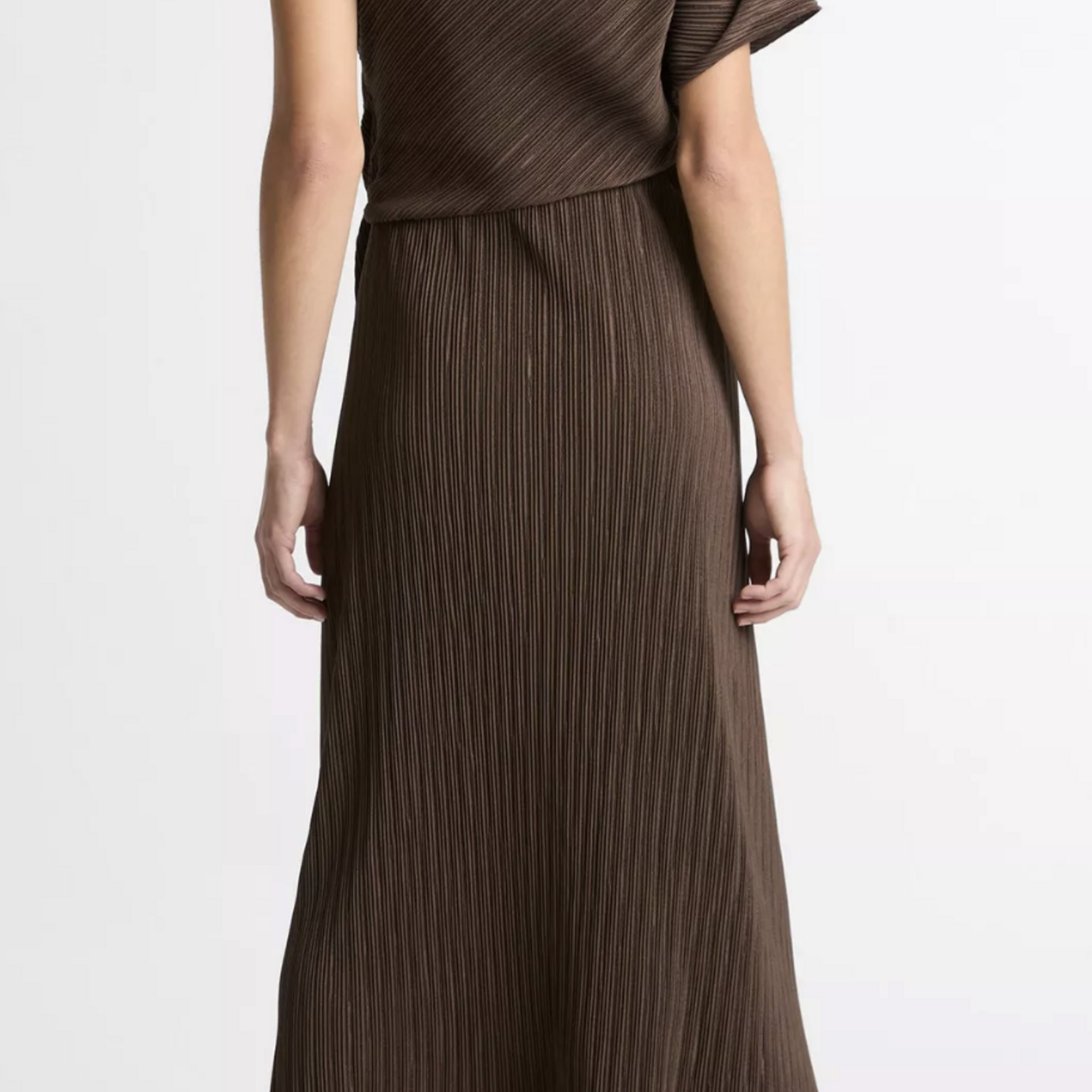 VINCE DIAGONAL PLEATED TWIST-WAIST DRESS