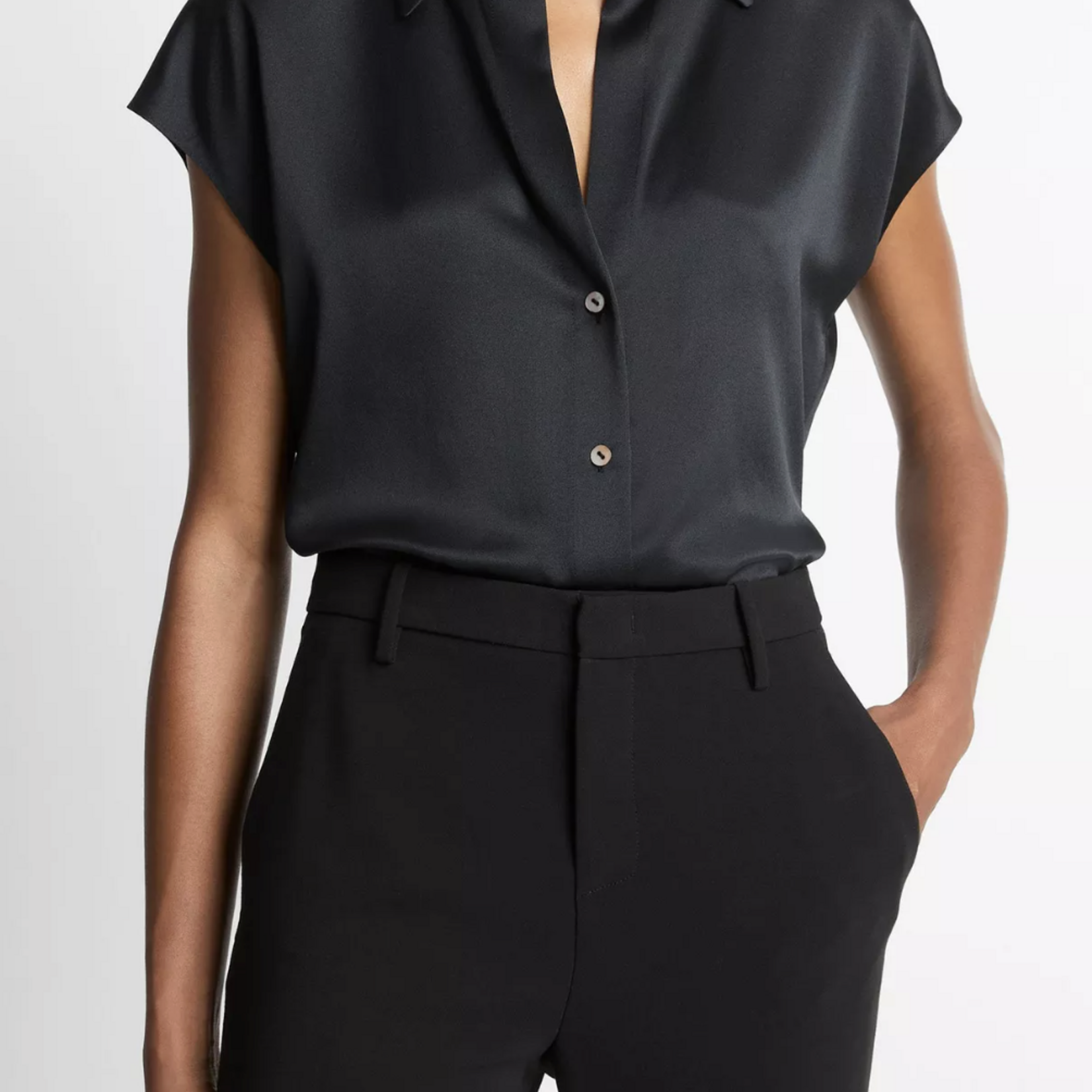 VINCE SILK CAP-SLEEVE RUCHED-BACK BLOUSE