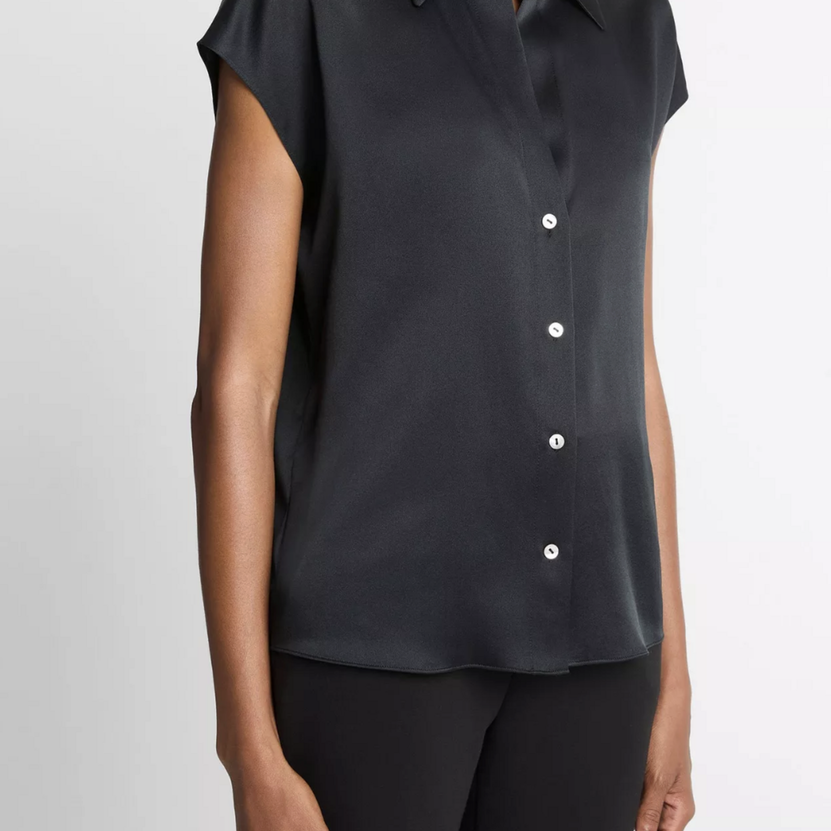 VINCE SILK CAP-SLEEVE RUCHED-BACK BLOUSE