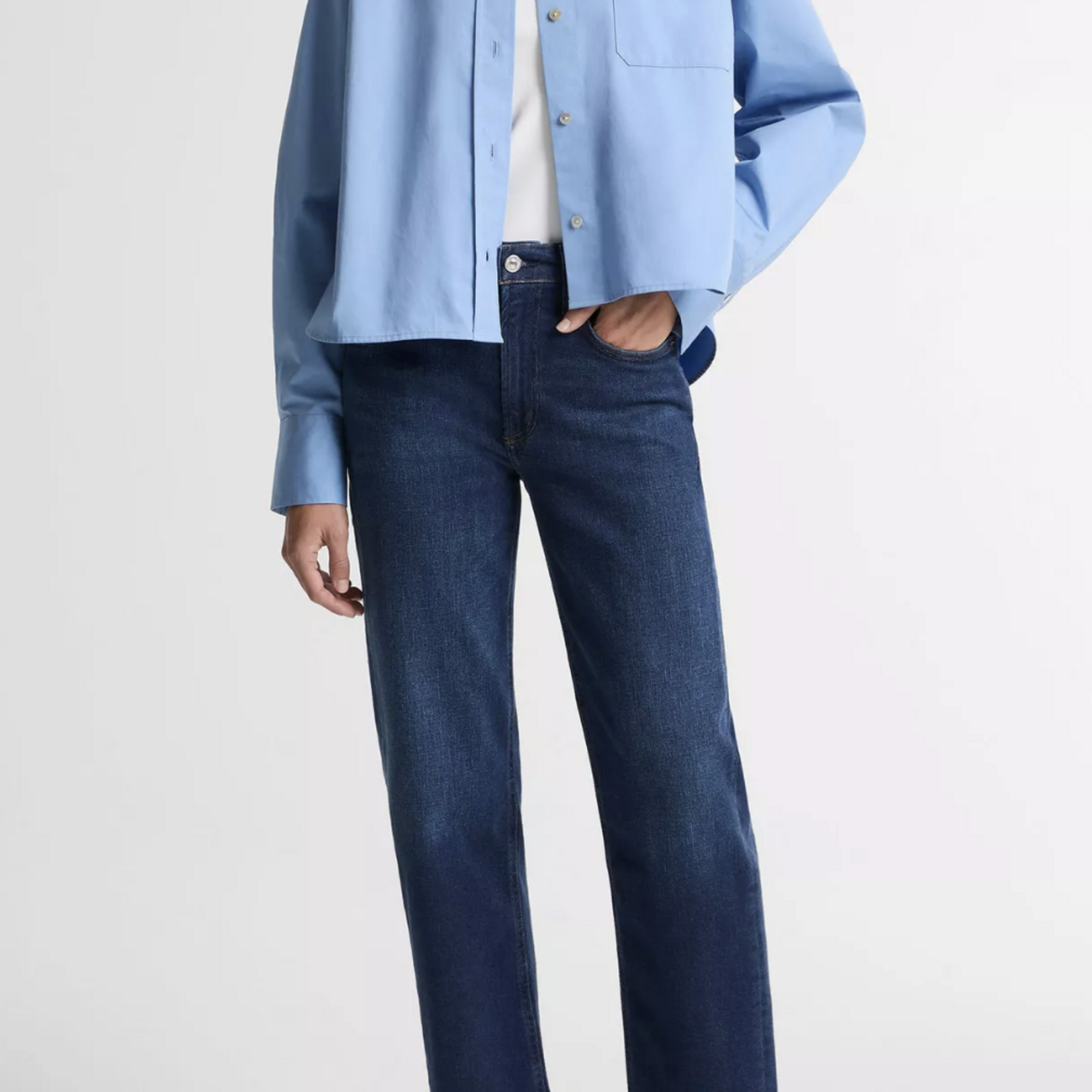 VINCE COTTON CROPPED BUTTON-FRONT SHIRT