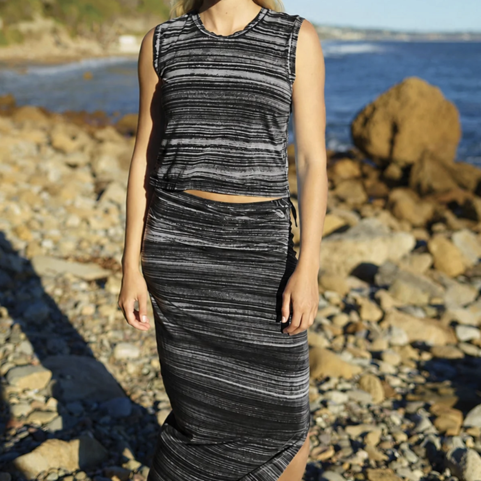 GOLDIE LEWINTER CABANA STRIPE MAXI SKIRT