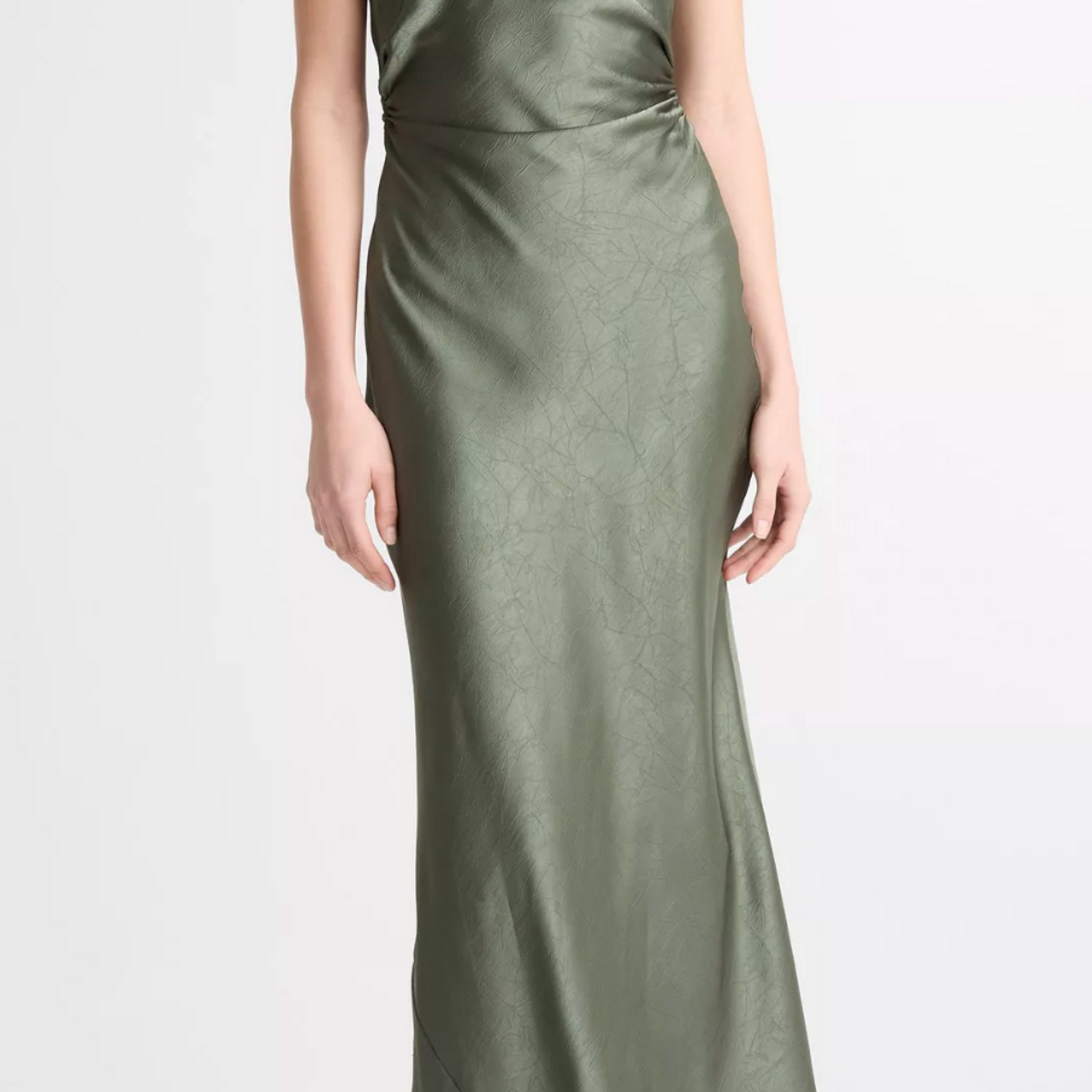 VINCE SATIN TWIST-SHOULDER DRESS
