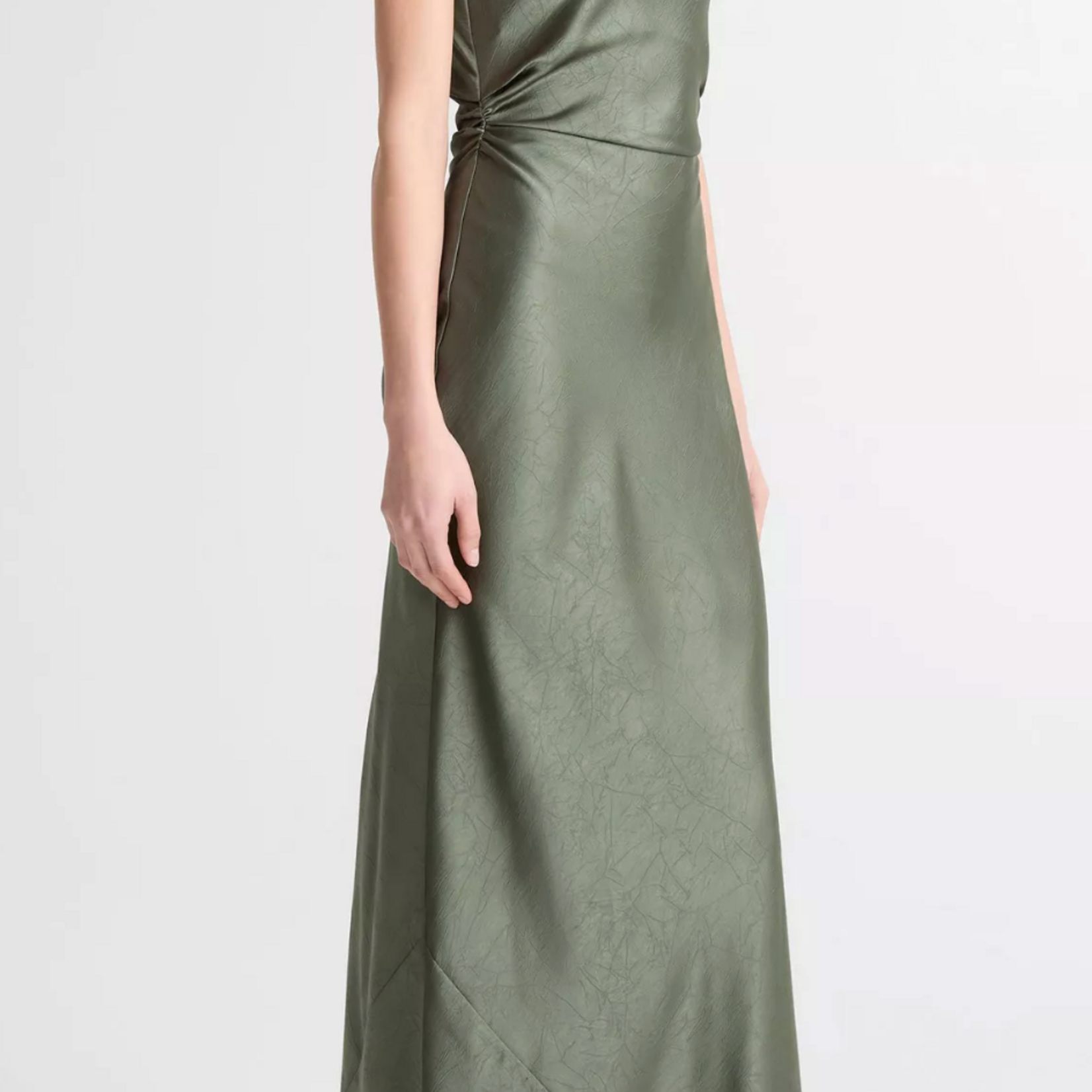 VINCE SATIN TWIST-SHOULDER DRESS