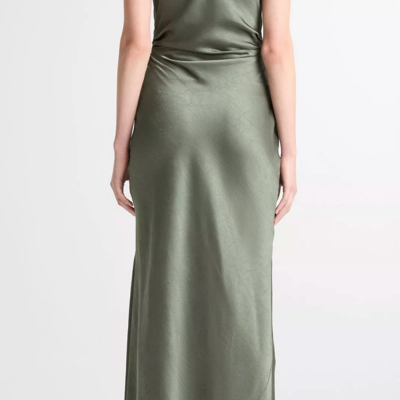 VINCE SATIN TWIST-SHOULDER DRESS