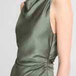 VINCE SATIN TWIST-SHOULDER DRESS
