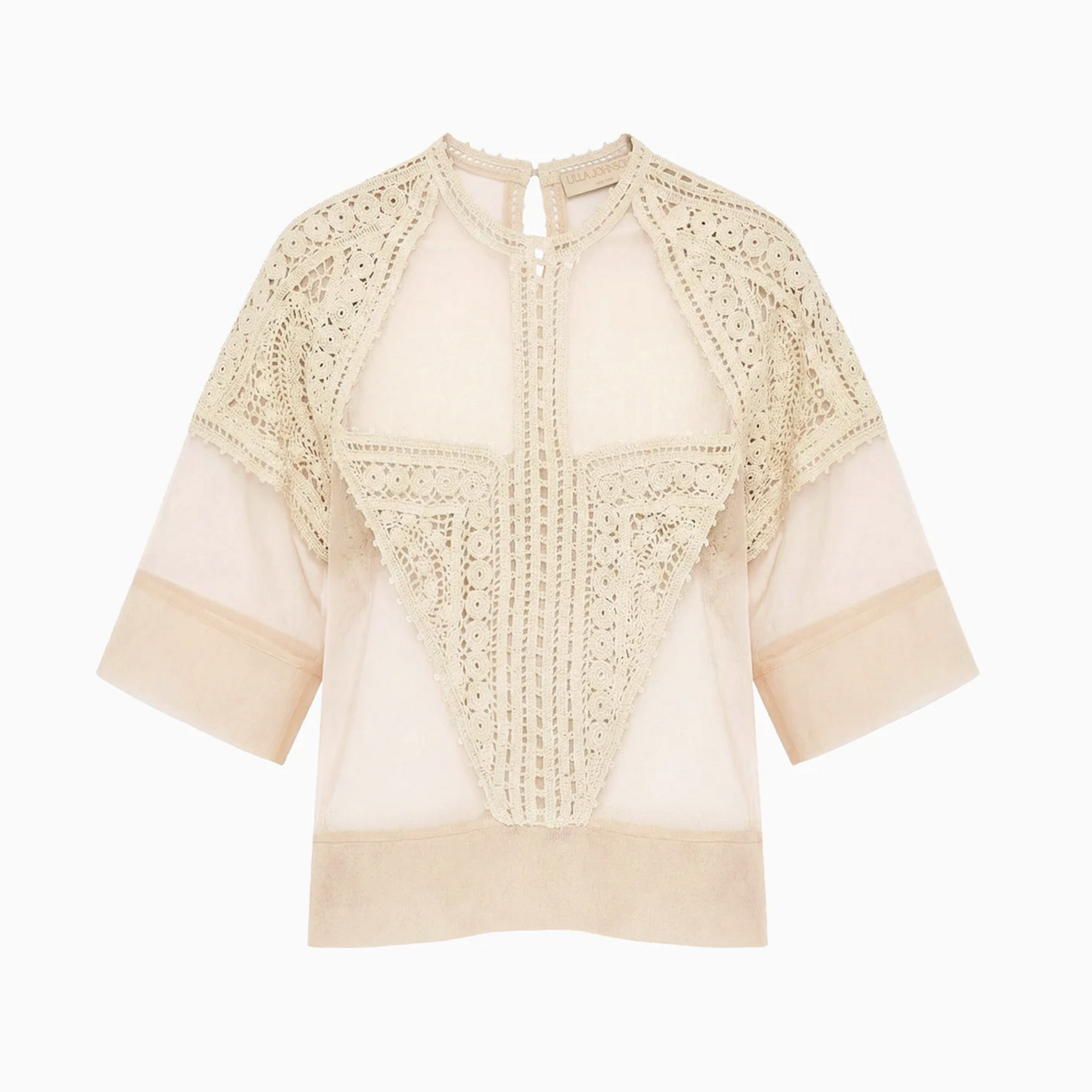 ULLA JOHNSON TESS CROCHET & TULLE TOP