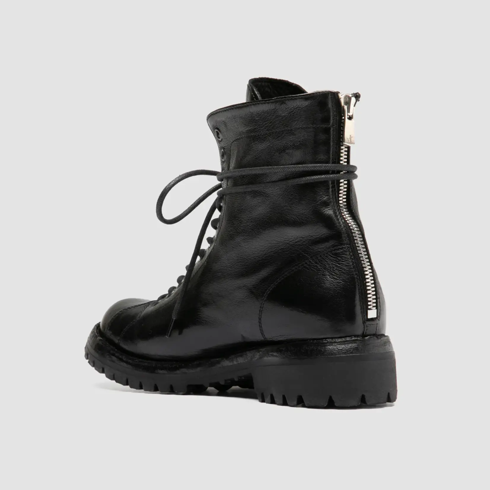 OFFICINE CREATIVE LORAINE 033 BLACK LEATHER ZIP BOOTS