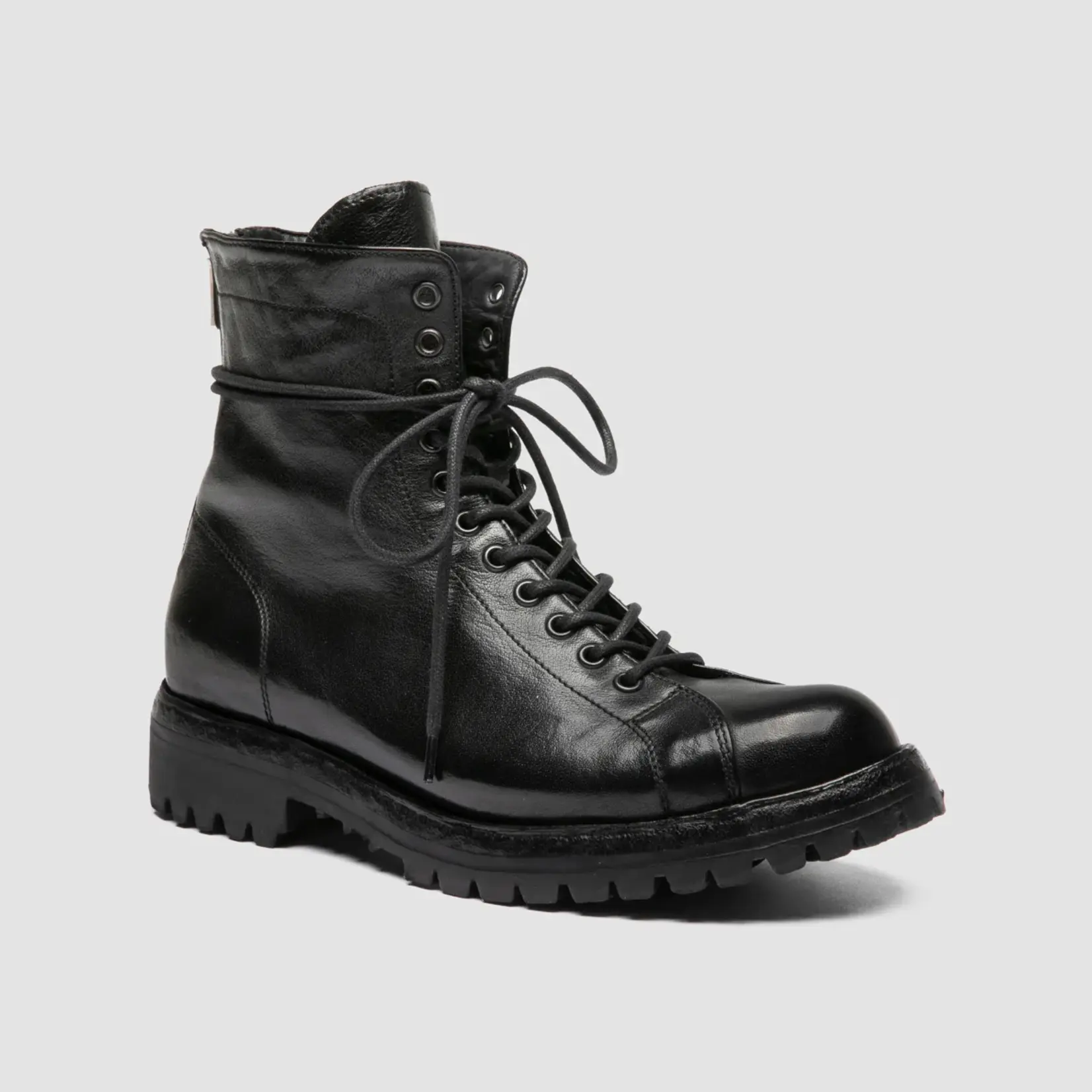 OFFICINE CREATIVE LORAINE 033 BLACK LEATHER ZIP BOOTS