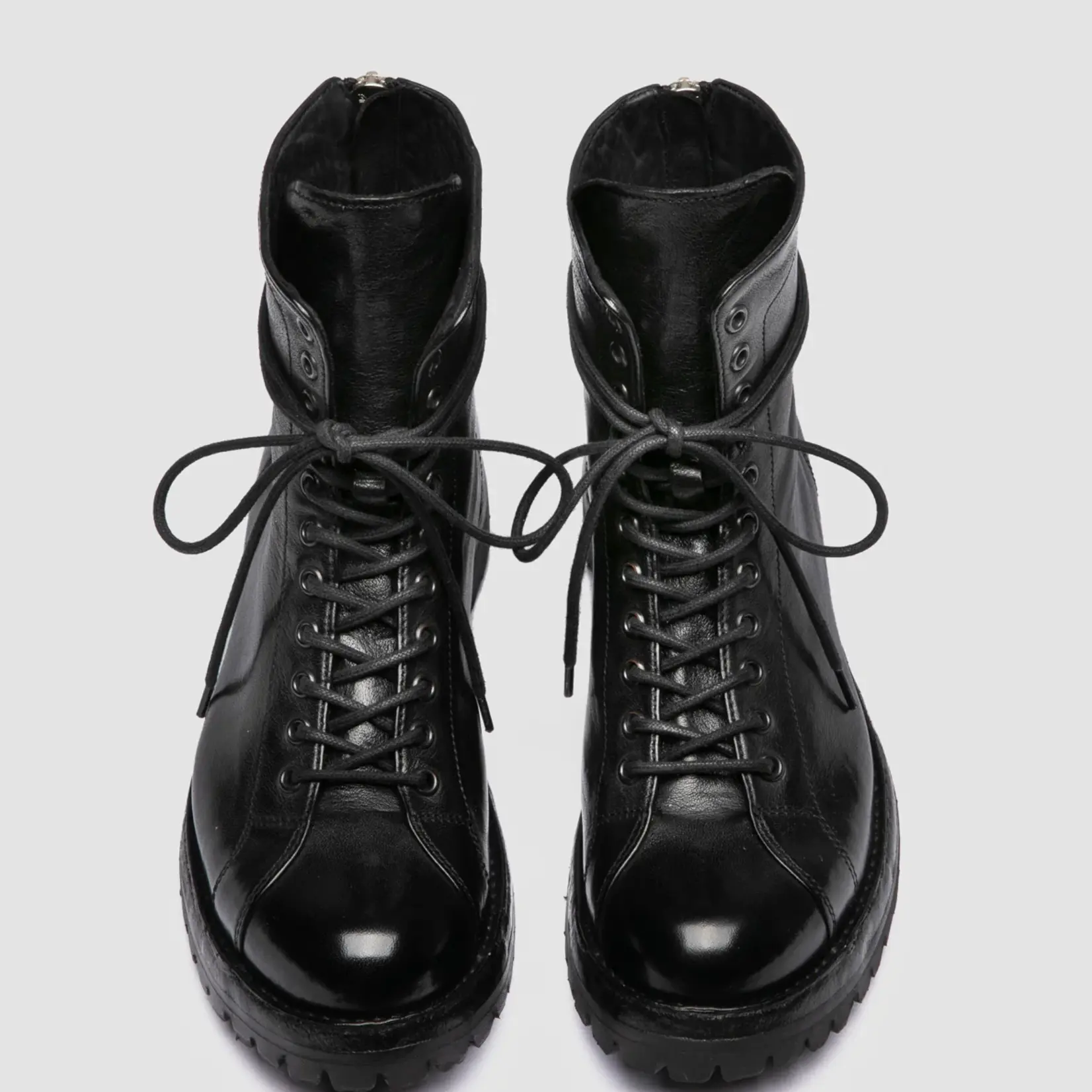 OFFICINE CREATIVE LORAINE 033 BLACK LEATHER ZIP BOOTS