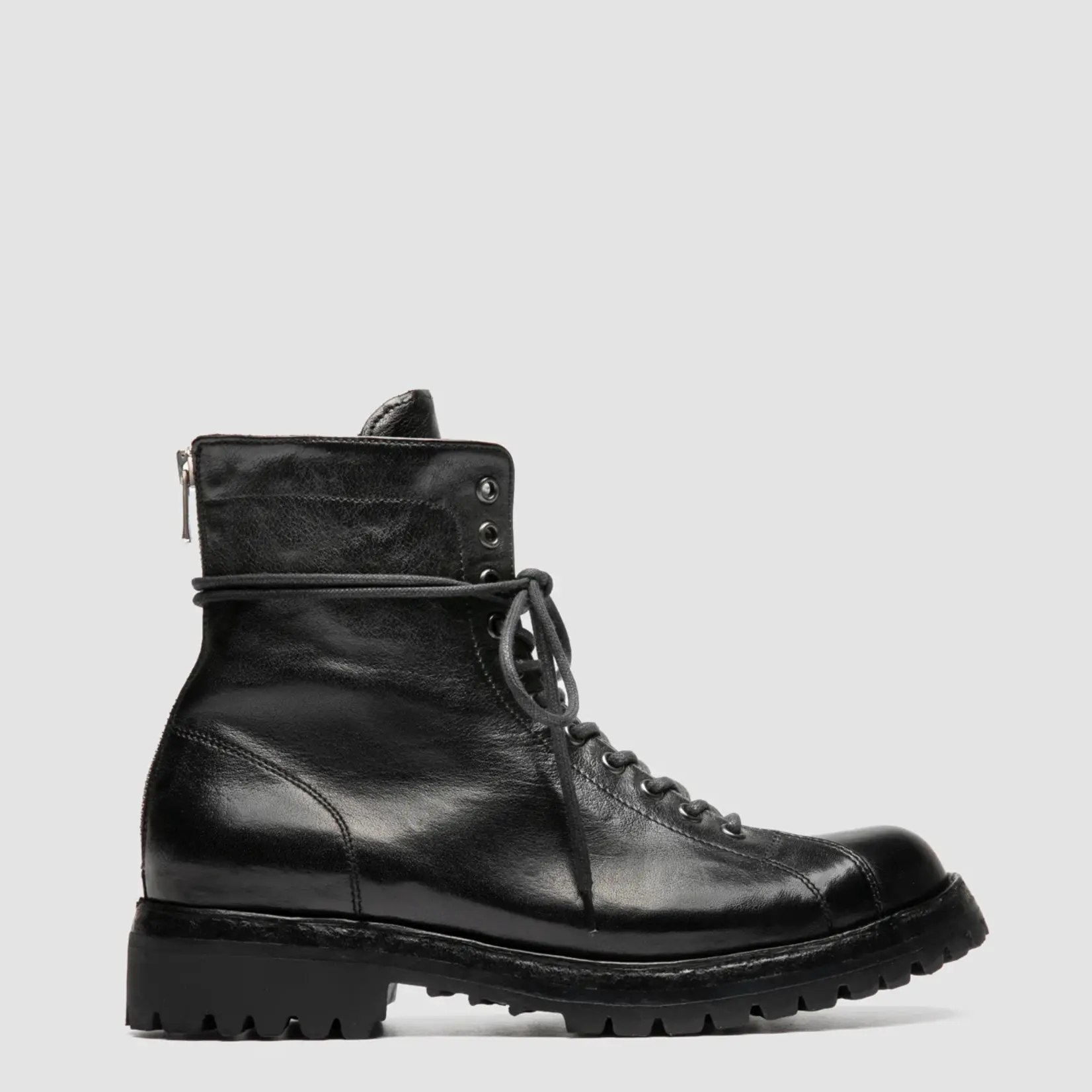 OFFICINE CREATIVE LORAINE 033 BLACK LEATHER ZIP BOOTS