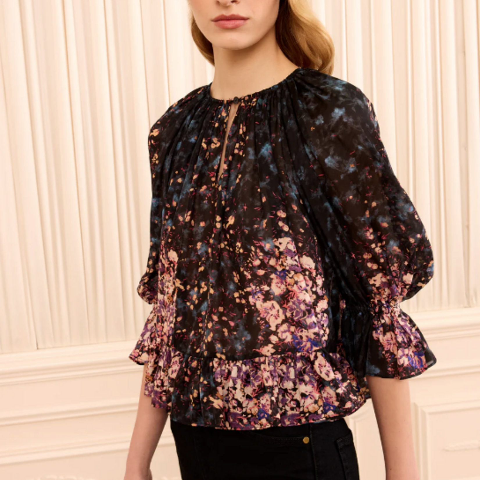 ULLA JOHNSON ELISE SHORT SLEEVE SILK BLOUSE