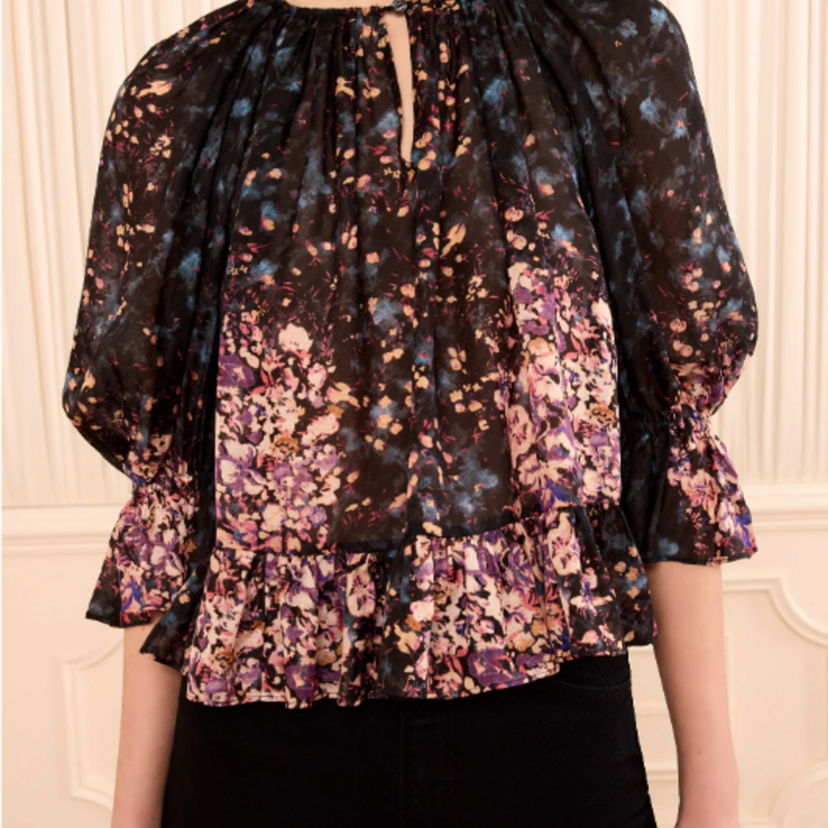 ULLA JOHNSON ELISE SHORT SLEEVE SILK BLOUSE
