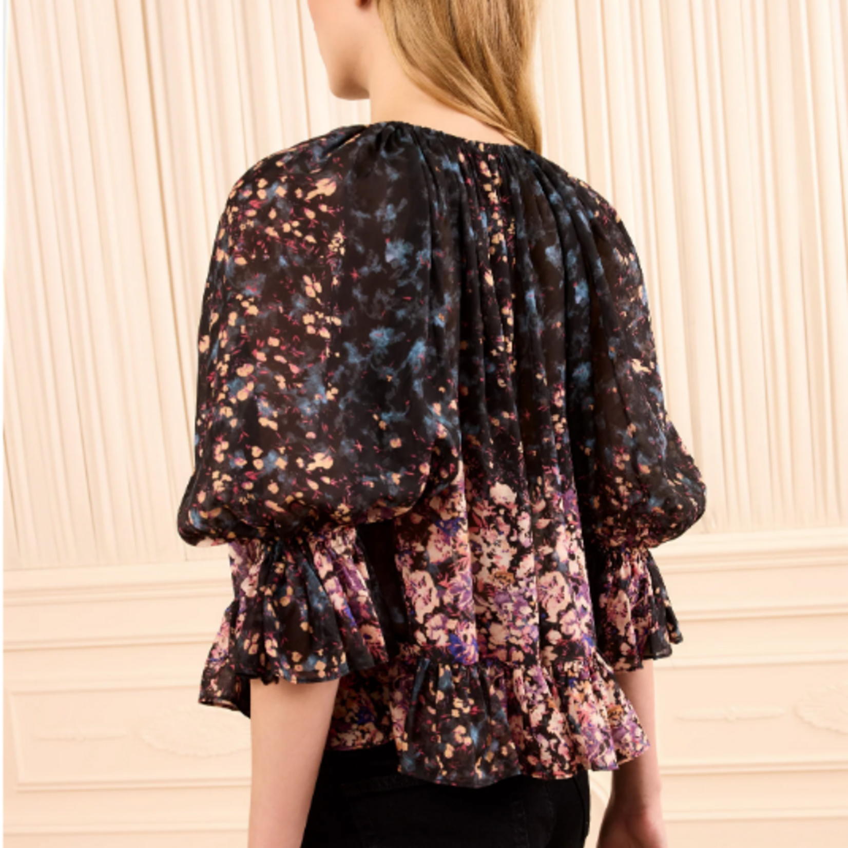 ULLA JOHNSON ELISE SHORT SLEEVE SILK BLOUSE