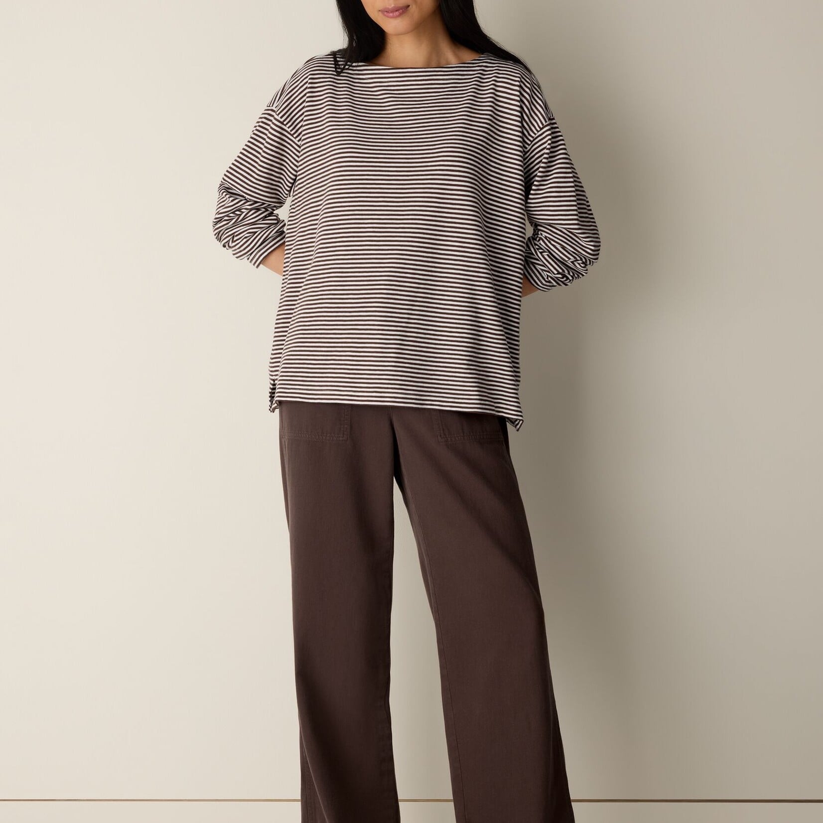 EILEEN FISHER STRIPED BATEAU NECK TOP