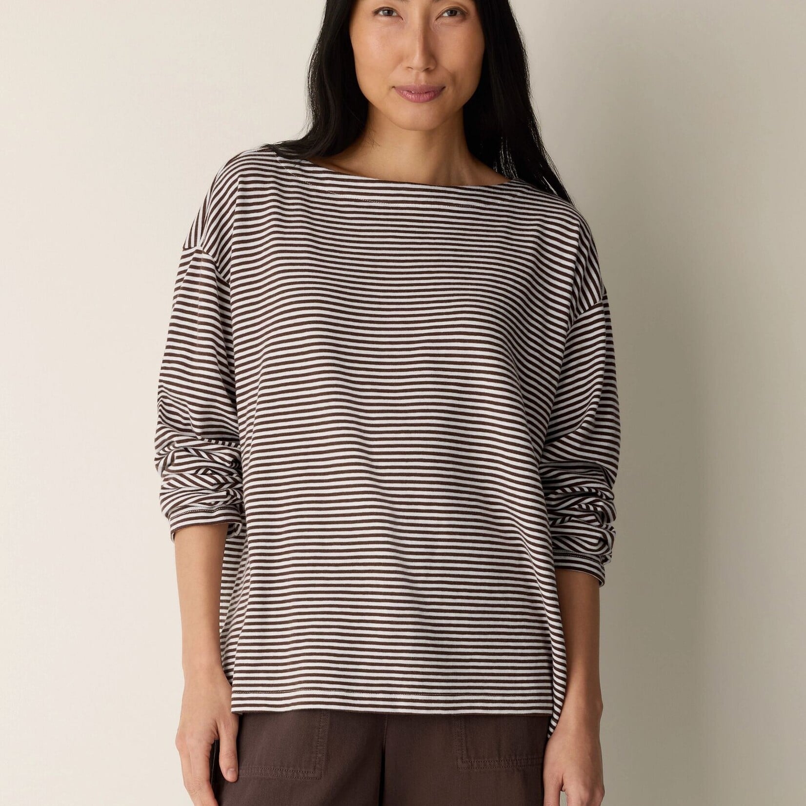 EILEEN FISHER STRIPED BATEAU NECK TOP