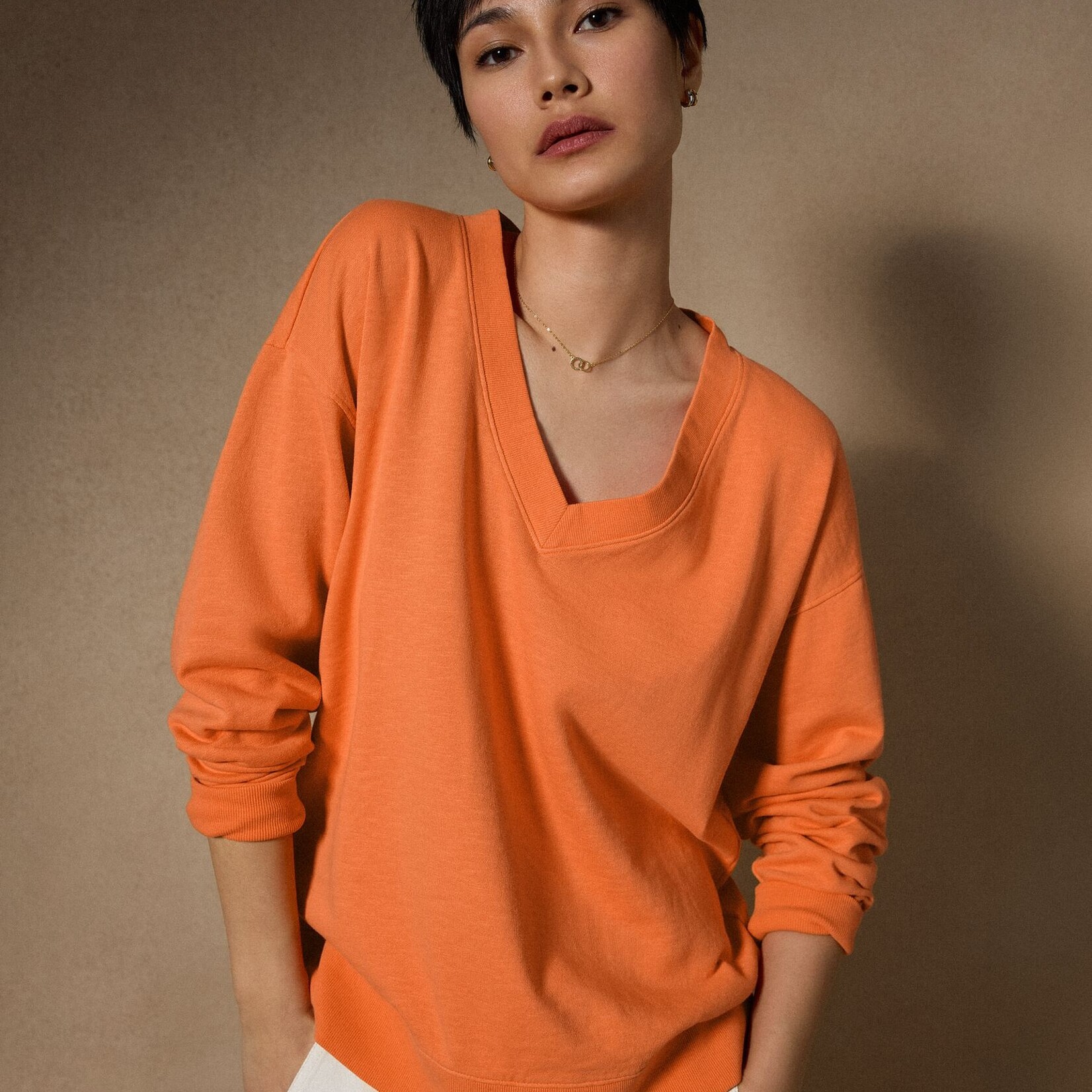 EILEEN FISHER COTTON TERRY V NECK TOP