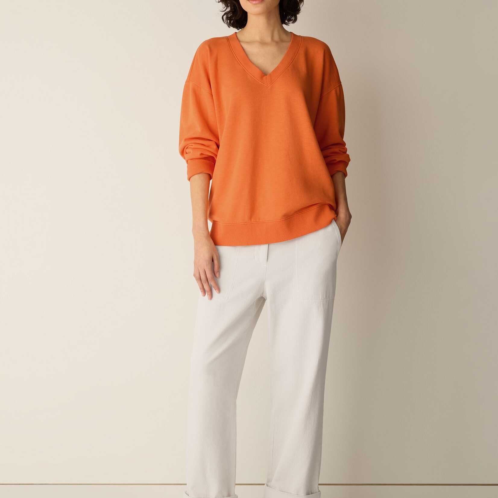 EILEEN FISHER COTTON TERRY V NECK TOP