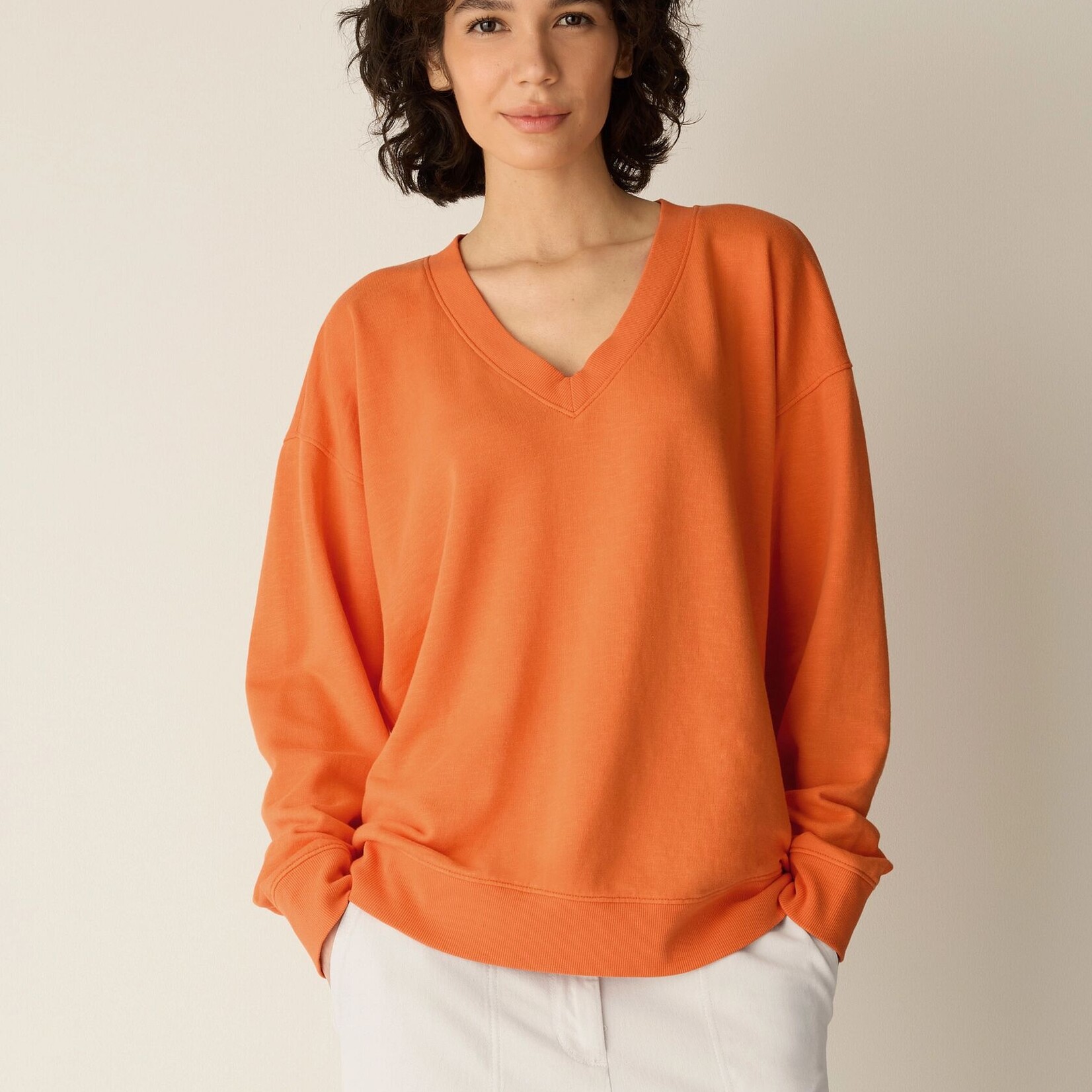 EILEEN FISHER COTTON TERRY V NECK TOP