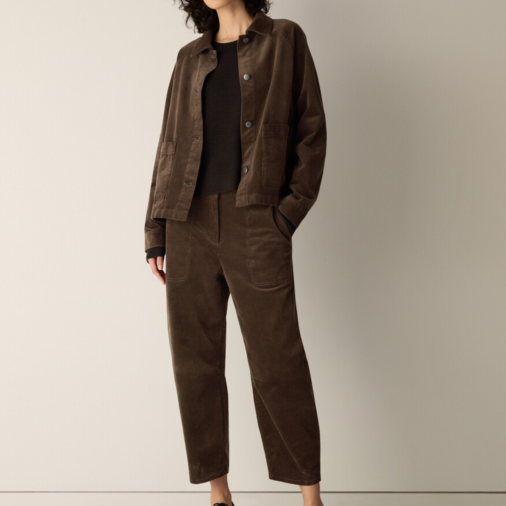 EILEEN FISHER ORGANIC COTTON CORDUROY CLASSIC COLLAR JACKET