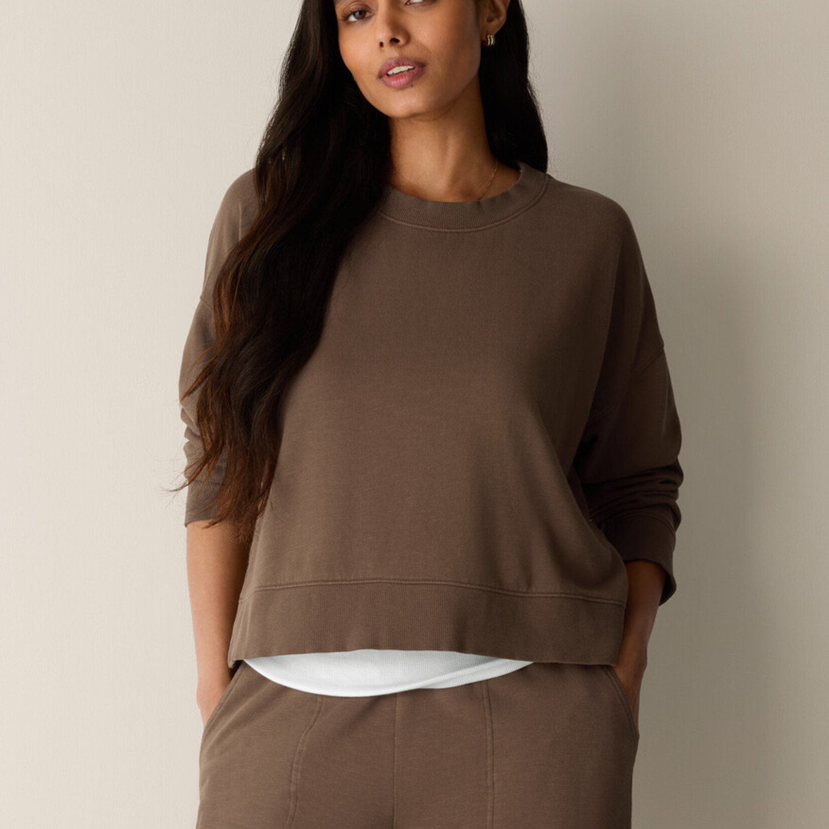 EILEEN FISHER GARMENT-DYED ORGANIC COTTON CROPPED BOX-TOP