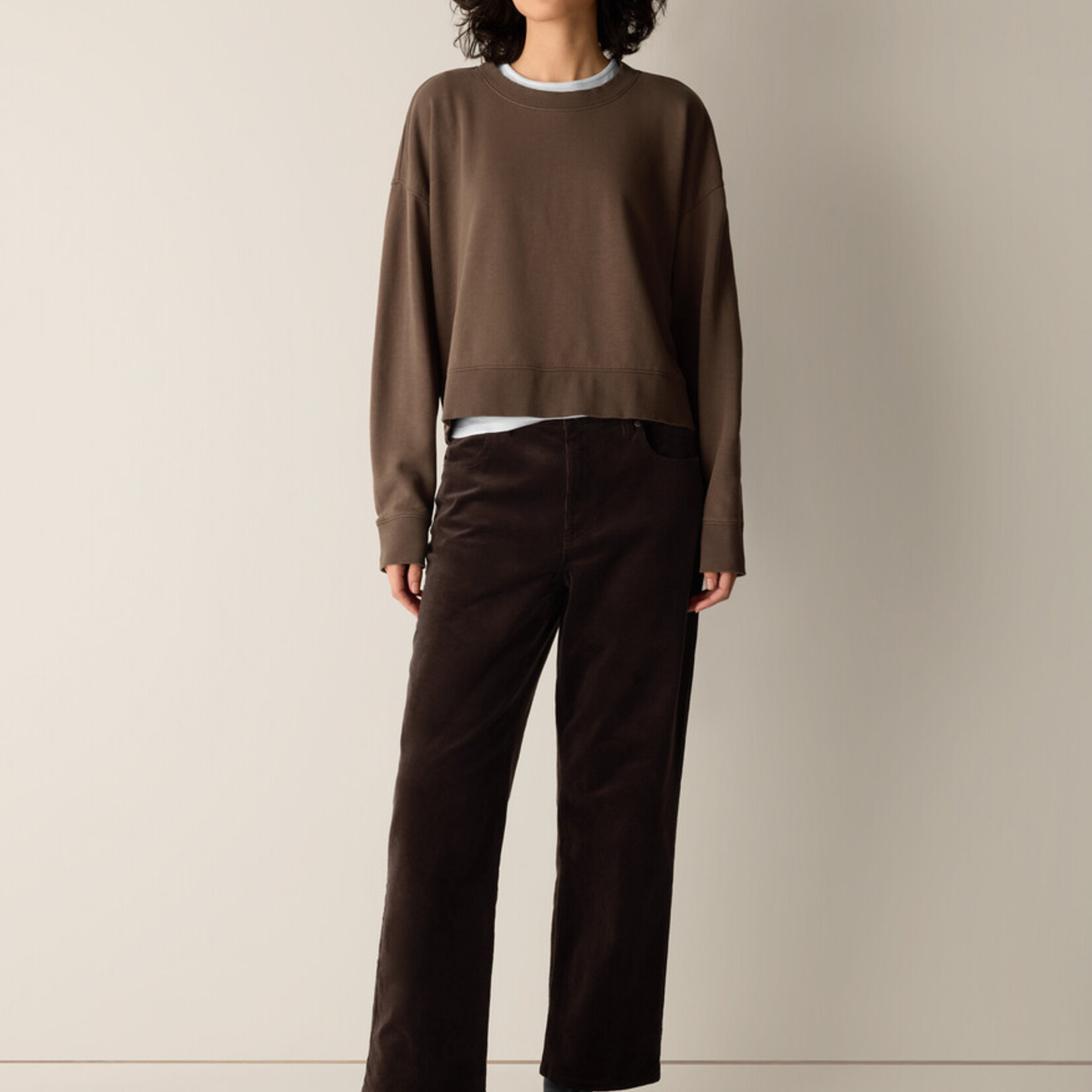 EILEEN FISHER GARMENT-DYED ORGANIC COTTON CROPPED BOX-TOP