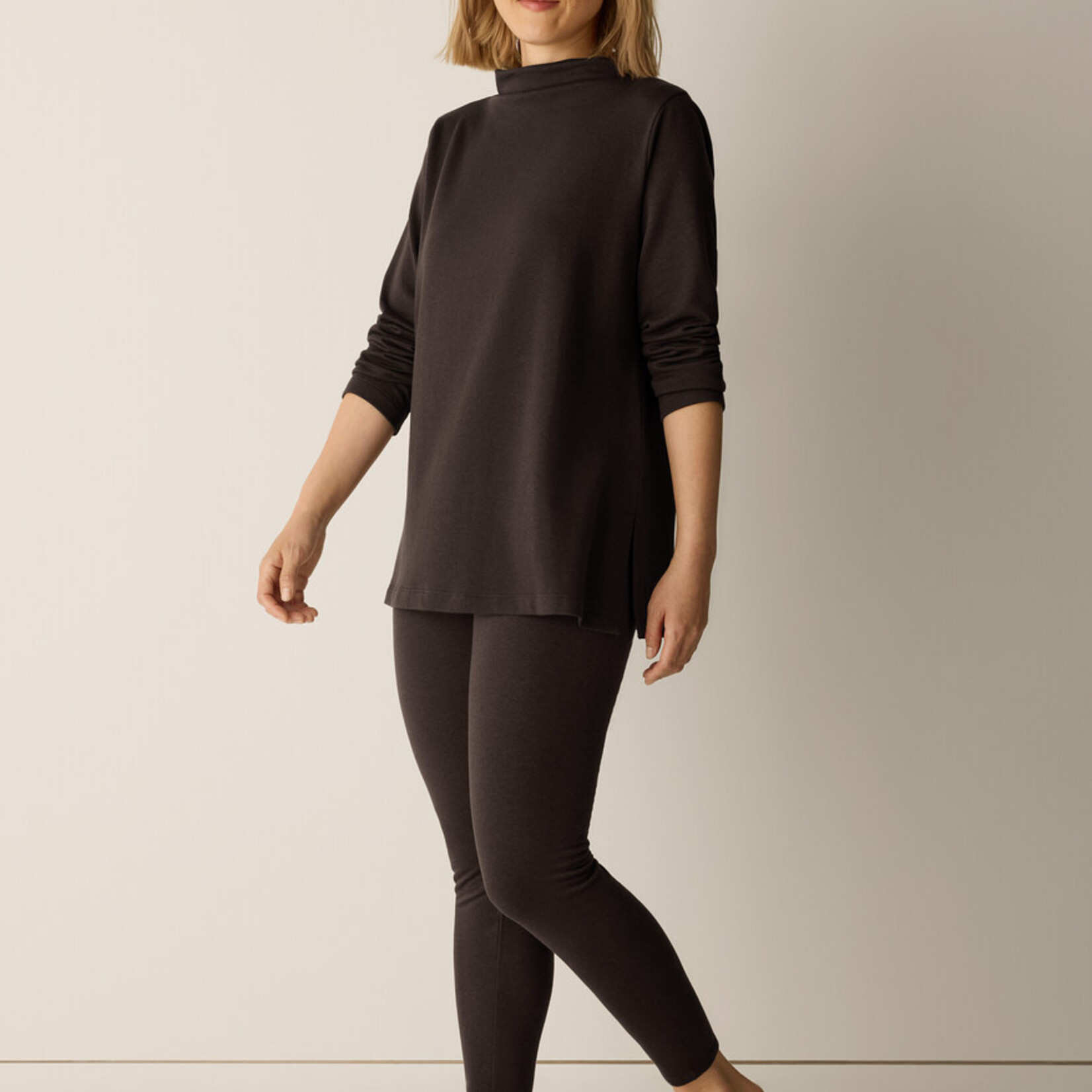 EILEEN FISHER COZY BRUSHED TERRY HUG FUNNEL NECK LONG TOP